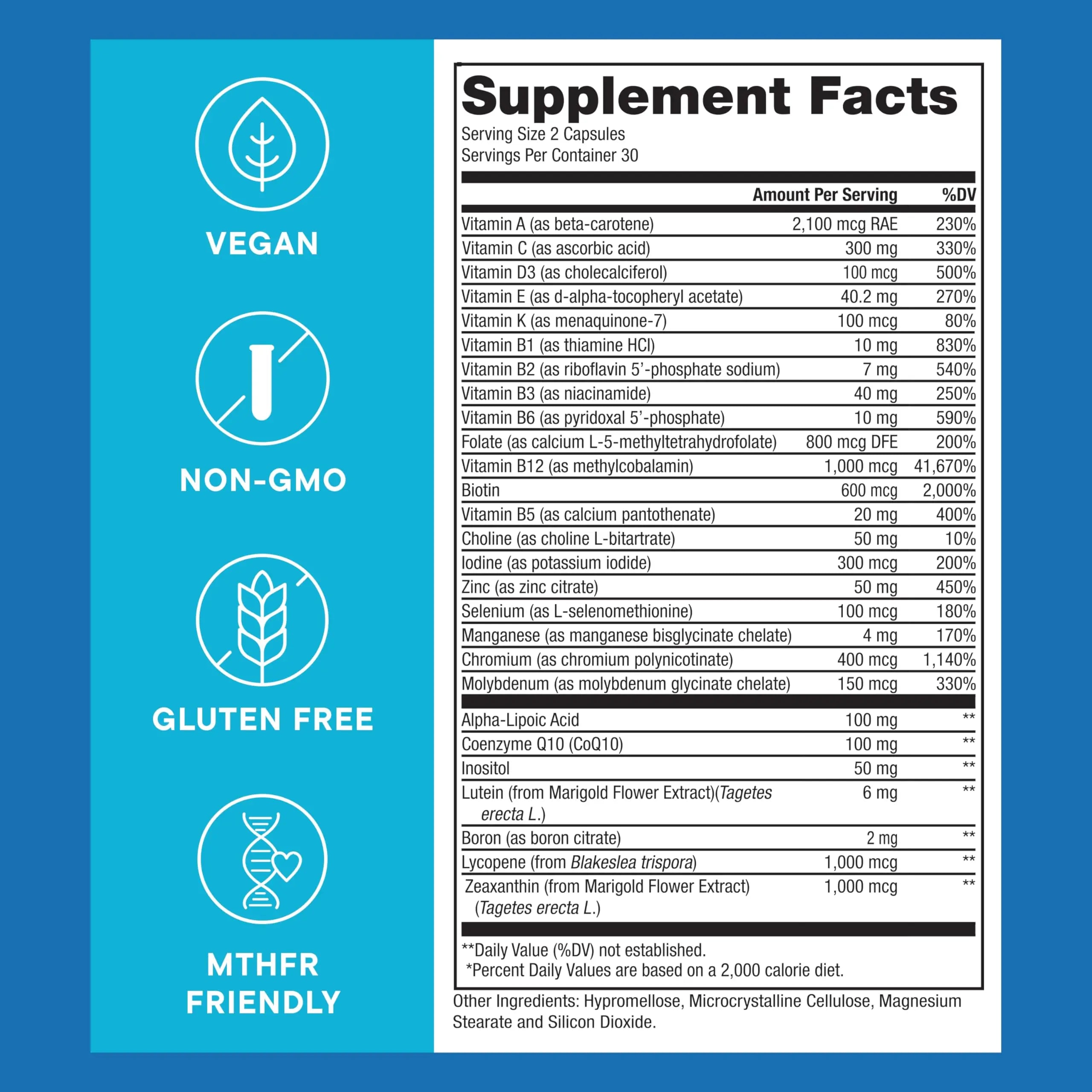 Purest® Methylated Multivitamin for Men & Women | Methylated B12 1000mcg, Biotin, B Complex with 600mcg Vitamin D, Vitamin C, E, A, Methylfolate | Super Natural Goods