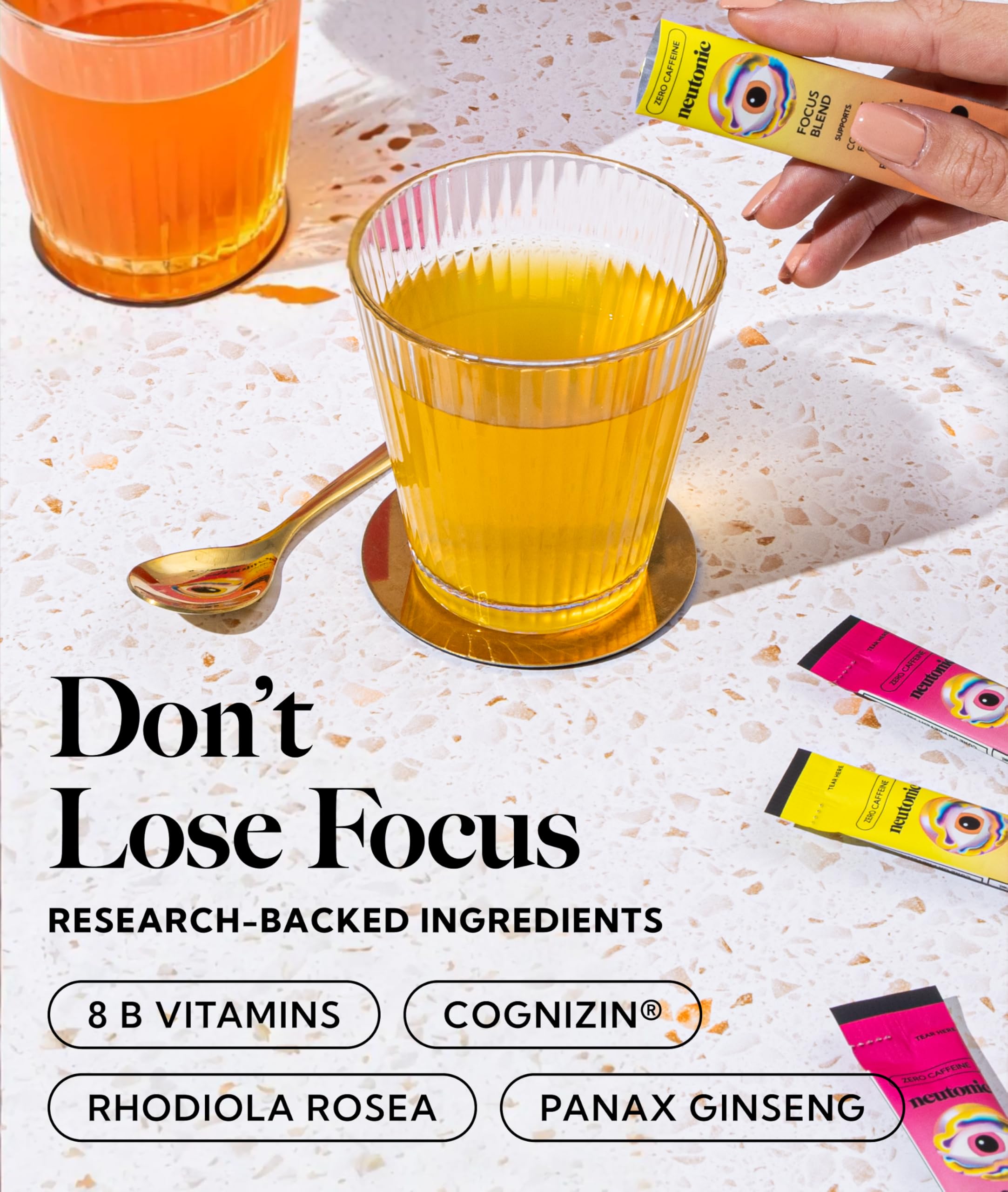 Neutonic Nootropic Focus Blend Powder | Peach Mango & Wild Berry 4 Sticks | Caffeine Free, Zero Sugar | Support Memory, Mental Clarity, Cognitive Function | Boost Focus, Energy, Brain Health NeutonicBuy Supplements Australia