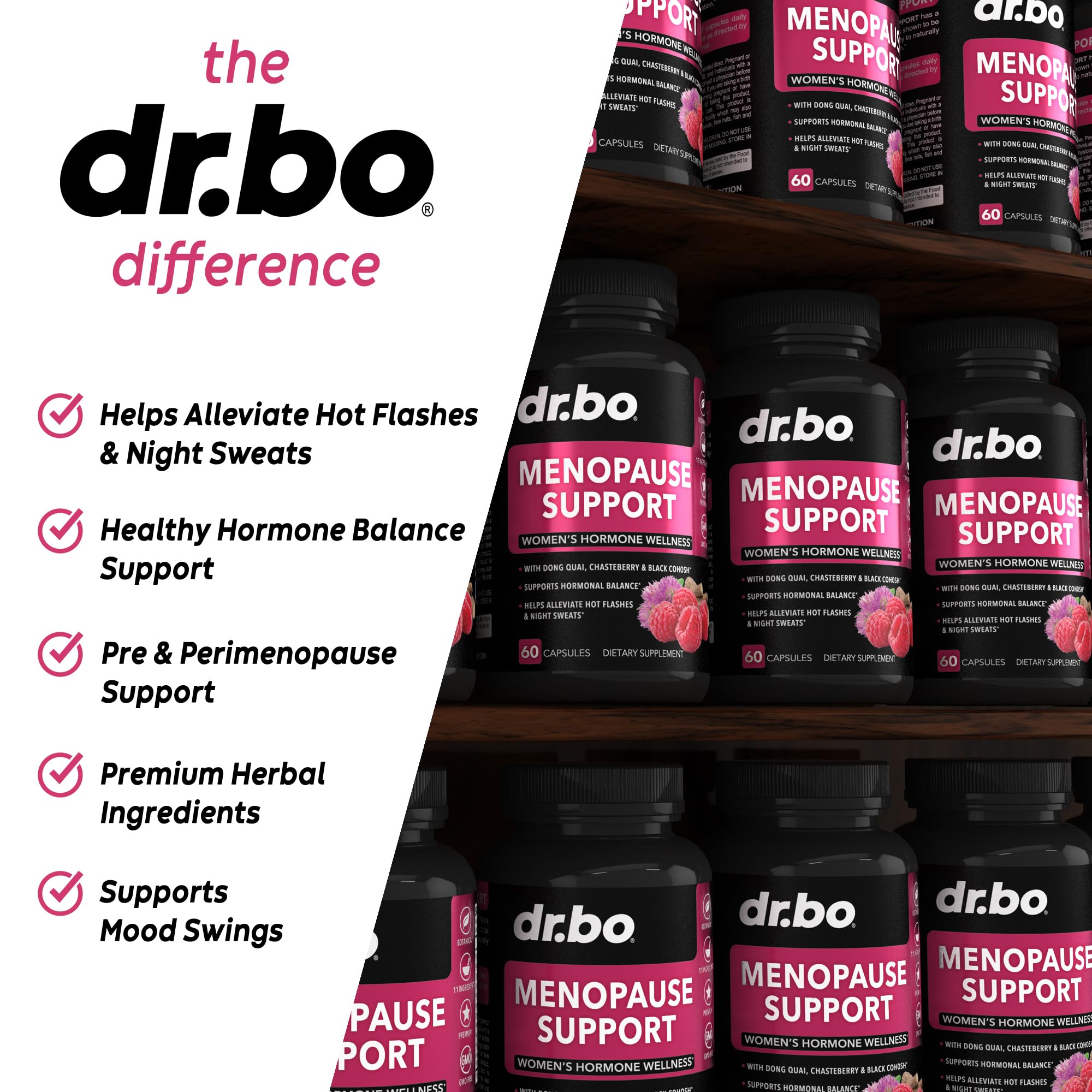 Menopause Supplements for Women Support Pills - Natural Menopause Relief for Hot Flashes, Night Sweats & Mood Swings with Dong Quai, Chasteberry & Black Cohosh - Hormone Balance for Women Supplement DR. BOBuy Supplements Australia
