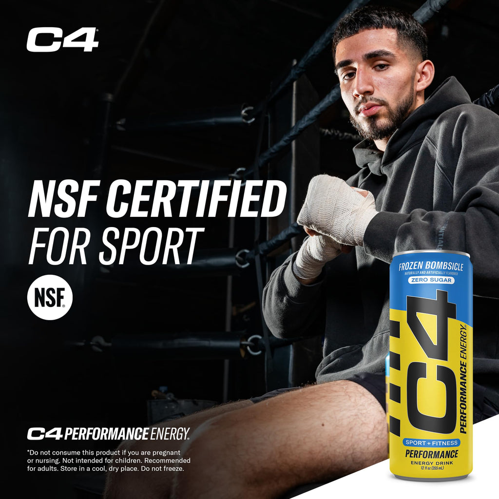 C4 Energy Drink 12oz (Pack of 24) - Frozen Bombsicle - Sugar Free Pre Workout Performance Drink with No Artificial Colors or Dyes