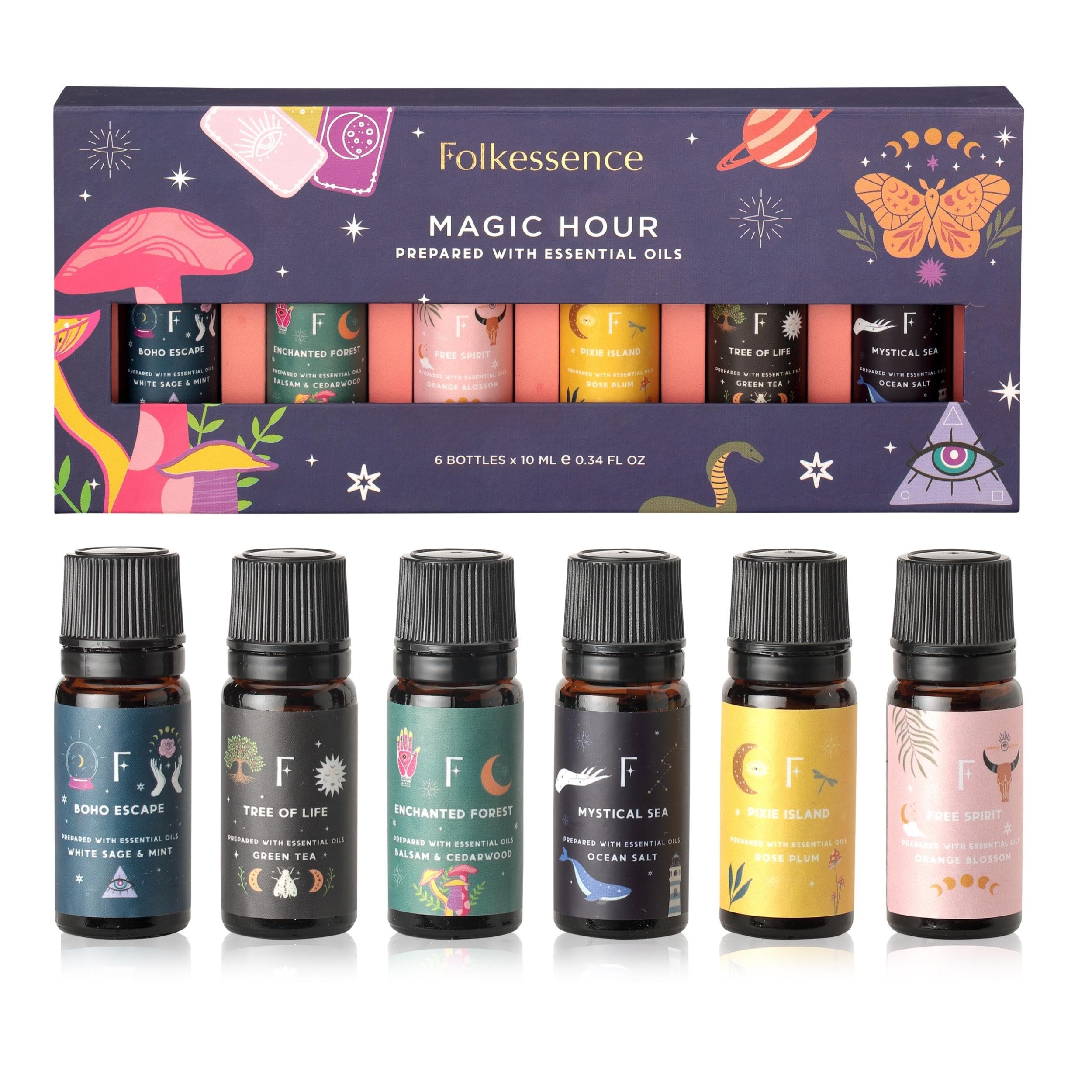 Folkulture Essential Oil Set for Diffuser, Set of 6, Aromatherapy Diffuser Oil Scents for Home
