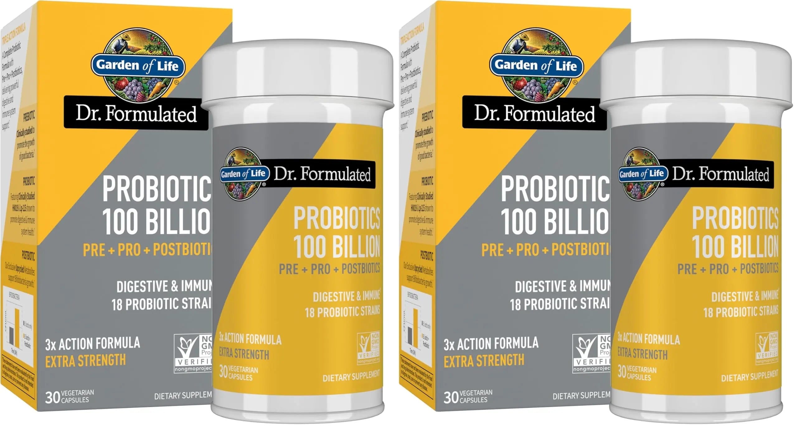 Garden of Life Dr.Formulated Pre, Post & Probiotics 100 Billion CFU Once Daily 3-in-1 Complete Probiotics,Prebiotics & Postbiotics Supplement for Women and Men-Extra Strength,30 Day Supply,(Pack of 2) Garden of LifeBuy Supplements Australia