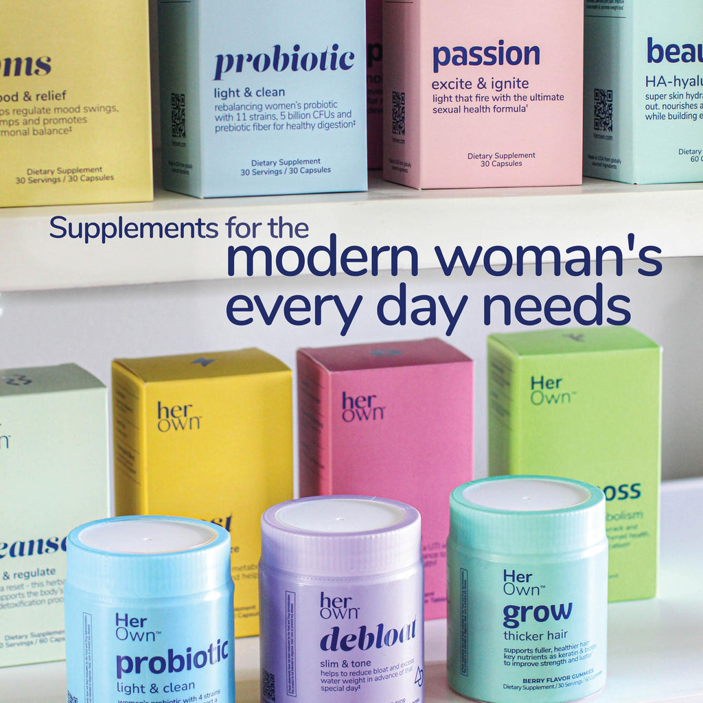 her own PMS, Supports PMS Symptoms, Promotes Positive Mood, Natural Hormone Balance, Helps Relieve Cramping, Hot Flashes Menopause Relief, Gluten and Soy Free, Vegan, 30 Capsules, 30 Servings her ownBuy Supplements Australia