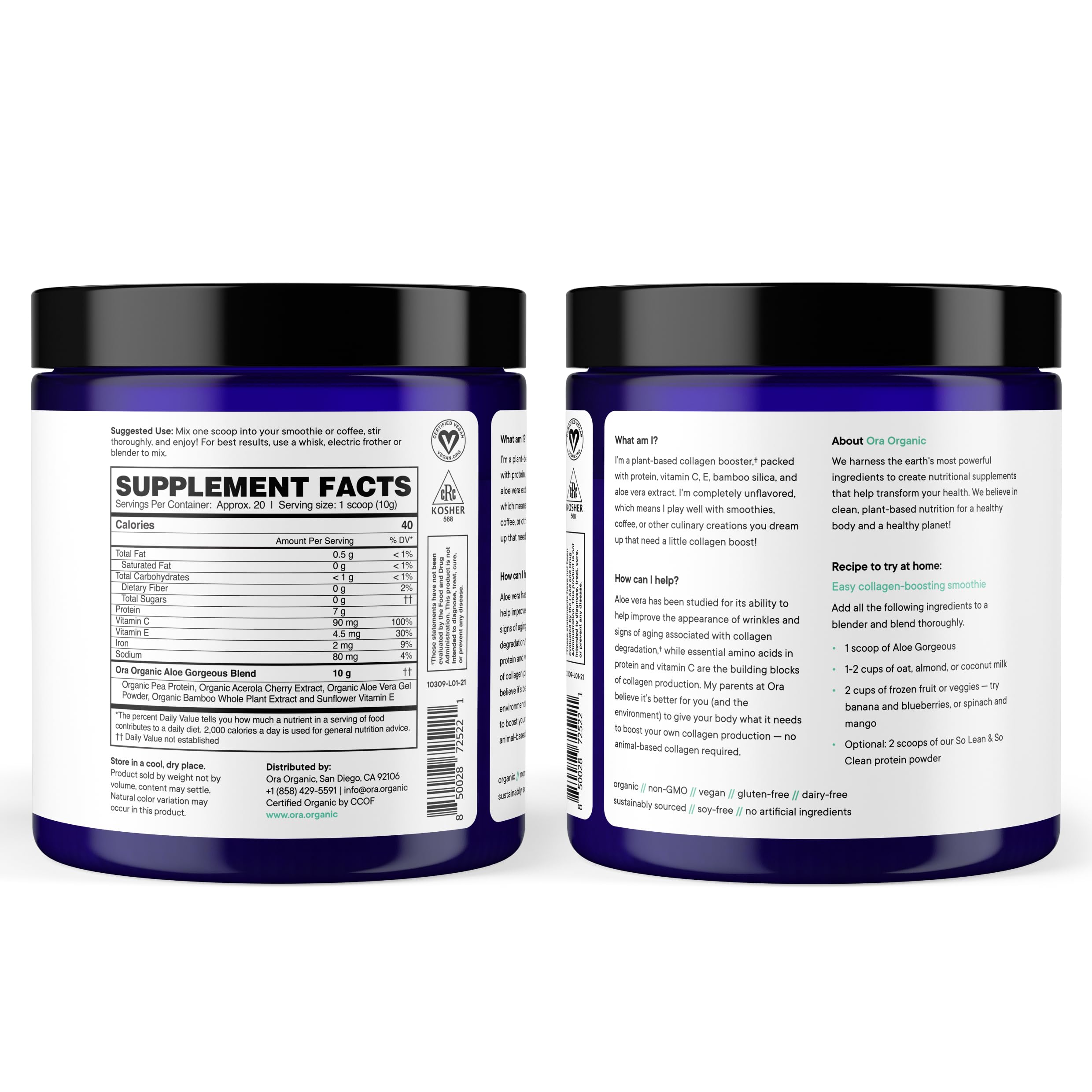 Ora Organic Vegan Collagen-Boosting Powder for Women and Men - Hair, Skin, & Nails Support - Bamboo Silica, Plant-Based Protein, Organic Vitamin C, Aloe Vera - Vanilla Flavor, 20 Servings Ora OrganicBuy Supplements Australia