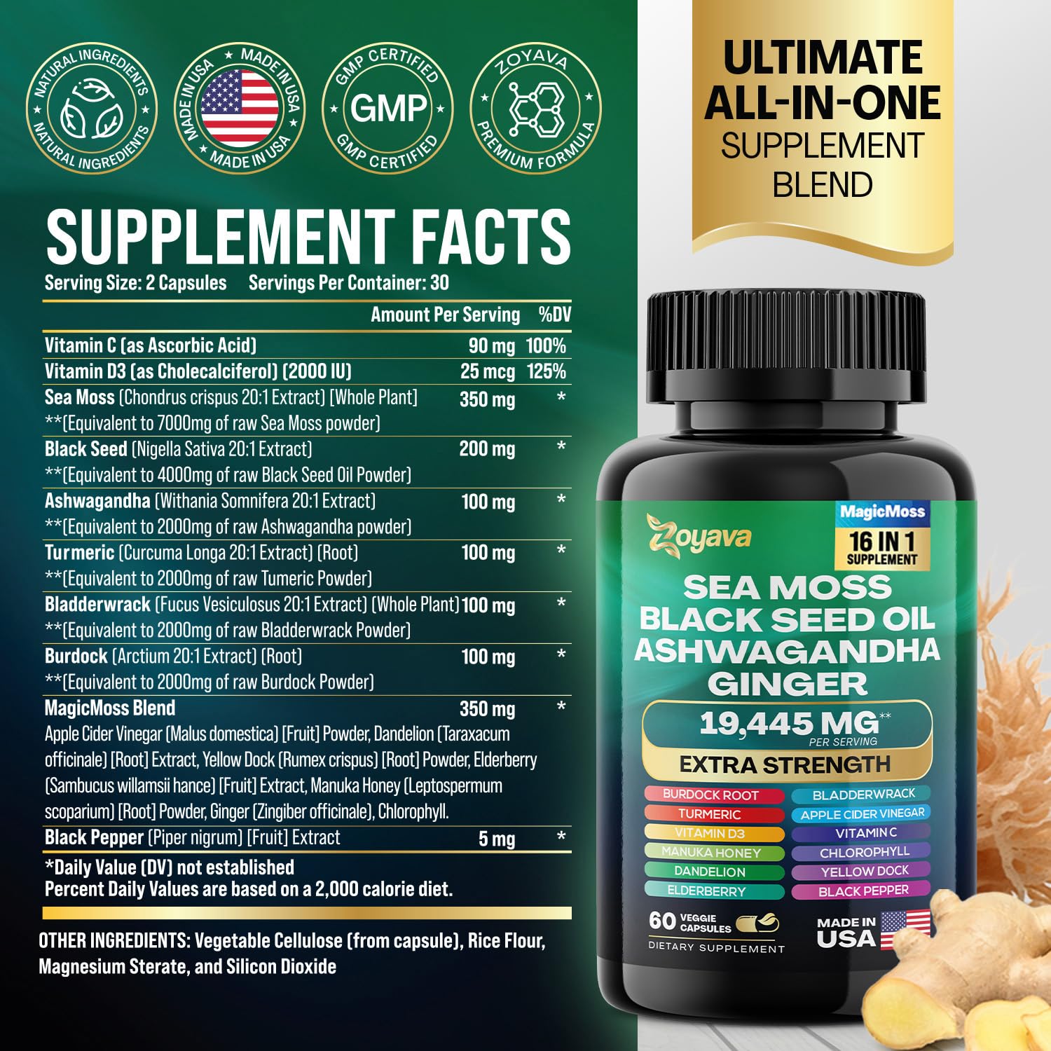 Zoyava Magic Moss Blend Sea Moss 7000mg Ashwagandha 2000mg Black Seed Oil ZoyavaBuy Supplements Australia