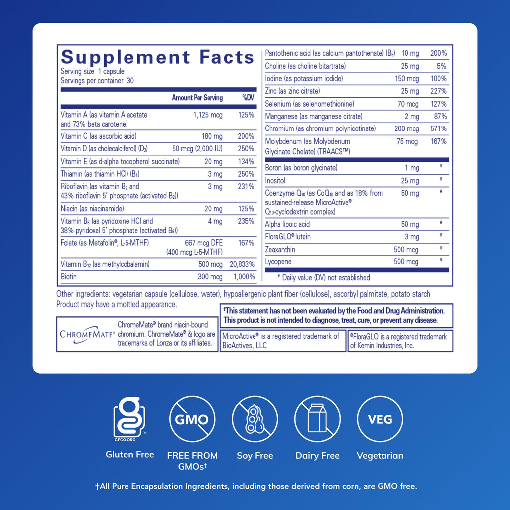 Pure Encapsulations O.N.E. Multivitamin - Once Daily Multivitamin with Antioxidant Complex Metafolin, CoQ10, and Lutein to Support Vision, Cognitive Function, and Cellular Health* - 30 Capsules Pure Encapsulations buy supplements Au