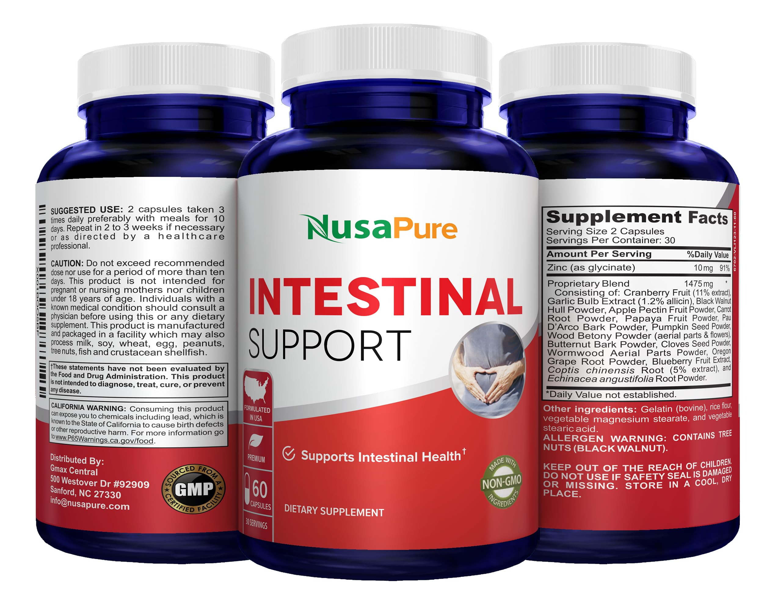 NusaPure Intestinal Support for Humans (Non-GMO), Wormwood, Garlic, Black Walnut Hull, 60 Capsules NusaPureBuy Supplements Australia