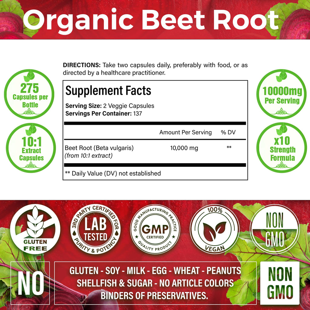 LaVitali 275 Beet Root Extract Capsules, 1000mg per Serving, High Concentrated Herbal Power Extract for Providing Nitric Oxide, Boosting Athletic Performance (275 Capsules)