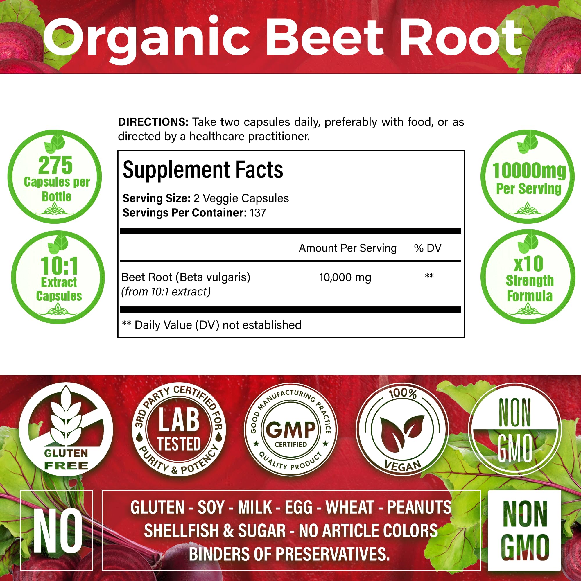 LaVitali 275 Beet Root Extract Capsules, 1000mg per Serving, High Concentrated Herbal Power Extract for Providing Nitric Oxide, Boosting Athletic Performance (275 Capsules)