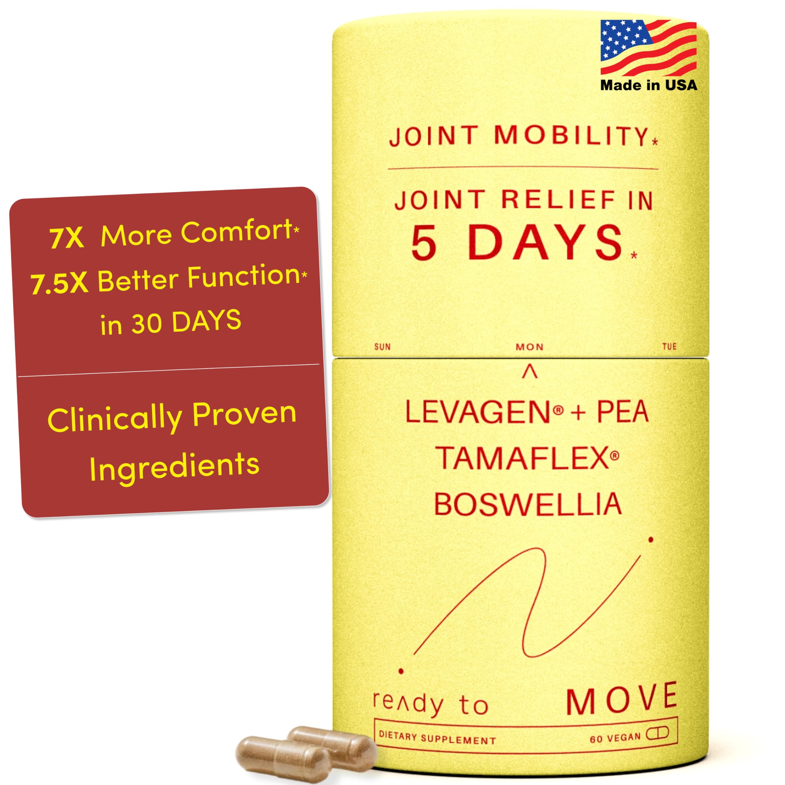 MOVE Fast Acting Joint Supplements | Tamaflex® Turmeric & Tamarind, Levagen®+ PEA Palmitoylethanolamide, Boswellia Serrata, Bioperine® Black Pepper Extract | Joint Support & Mobility | 60 Vegan Caps Ready ToBuy Supplements Australia
