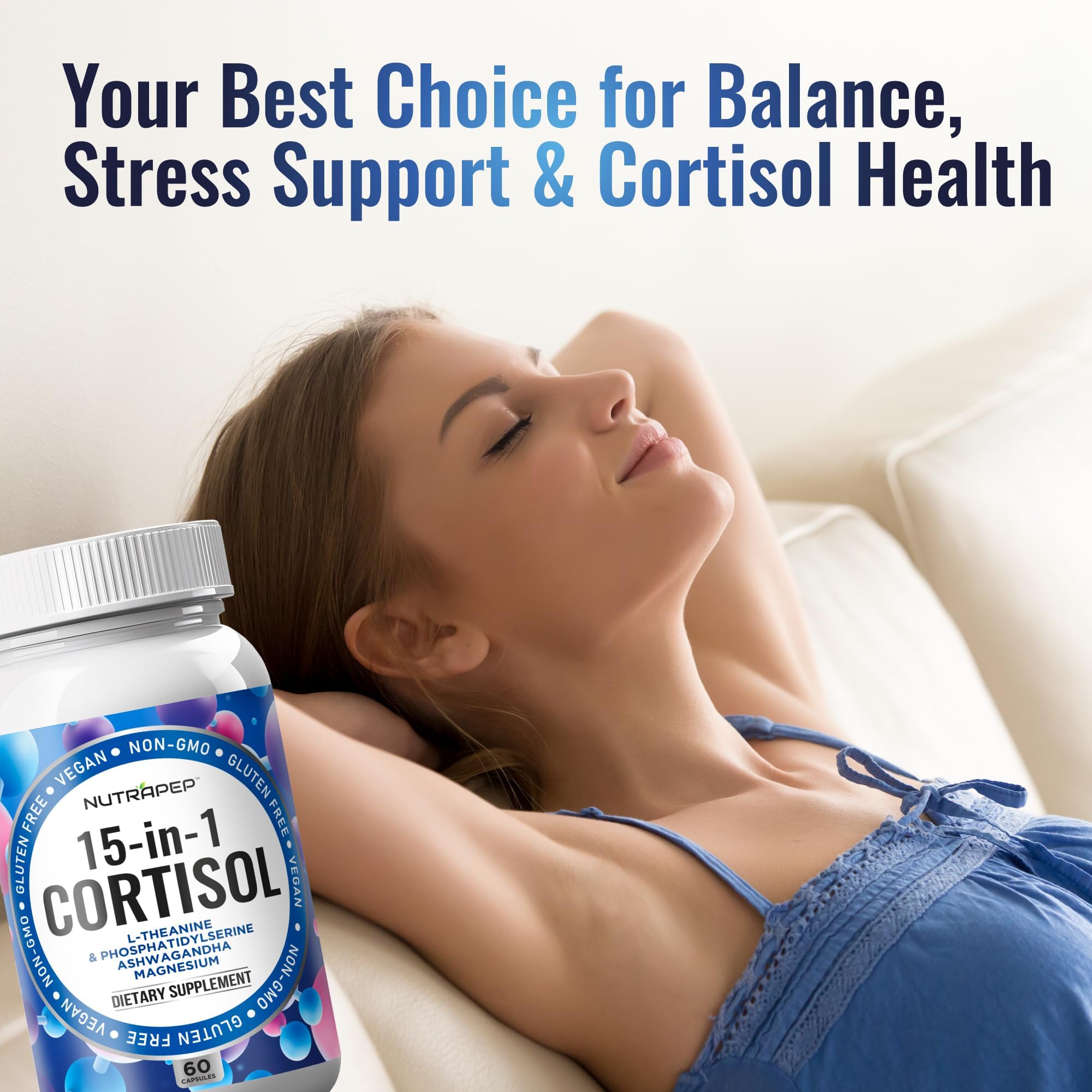 NutraPep Cortisol Detox Supplement Men Women - Reduce Lower Cortisol High Cortisol Reducer Blocker Control - Supports Stress Mood Rest Adrenal Calm Relax with Ashwagandha L-Theanine Magnesium NutraPepBuy Supplements Australia