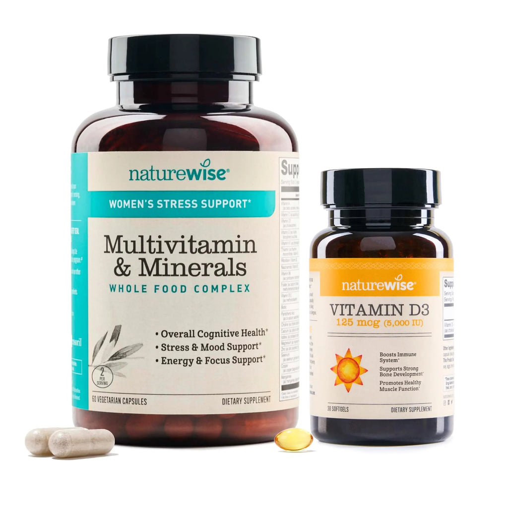 NatureWise [1 Multivitamin for Women Stress Support & Natural Minerals - 60 Capsules[30-Day Supply] + [1] Vitamin D3 5000iu + Organic Olive Oil - 30 Mini Softgels[30-Day Supply] NatureWiseBuy Supplements Australia