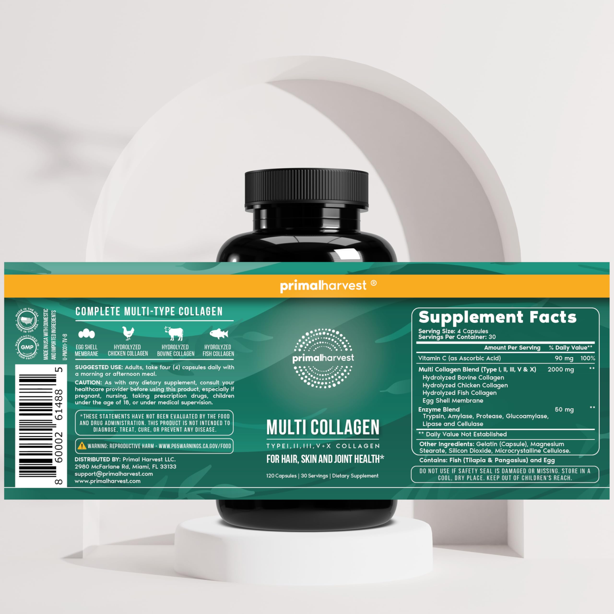 Primal Harvest Multi Collagen Pills for Women and Men (Type I, II, III, V, X) 120 Capsules w/Vitamin C for Hair, Skin, Nails Primal Harvest buy supplements Au