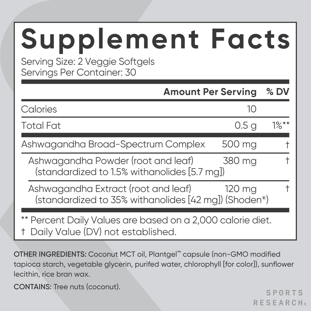 Sports Research® Ashwagandha Softgels with Coconut MCT Oil - Natural Adaptogen Sports ResearchBuy Supplements Australia
