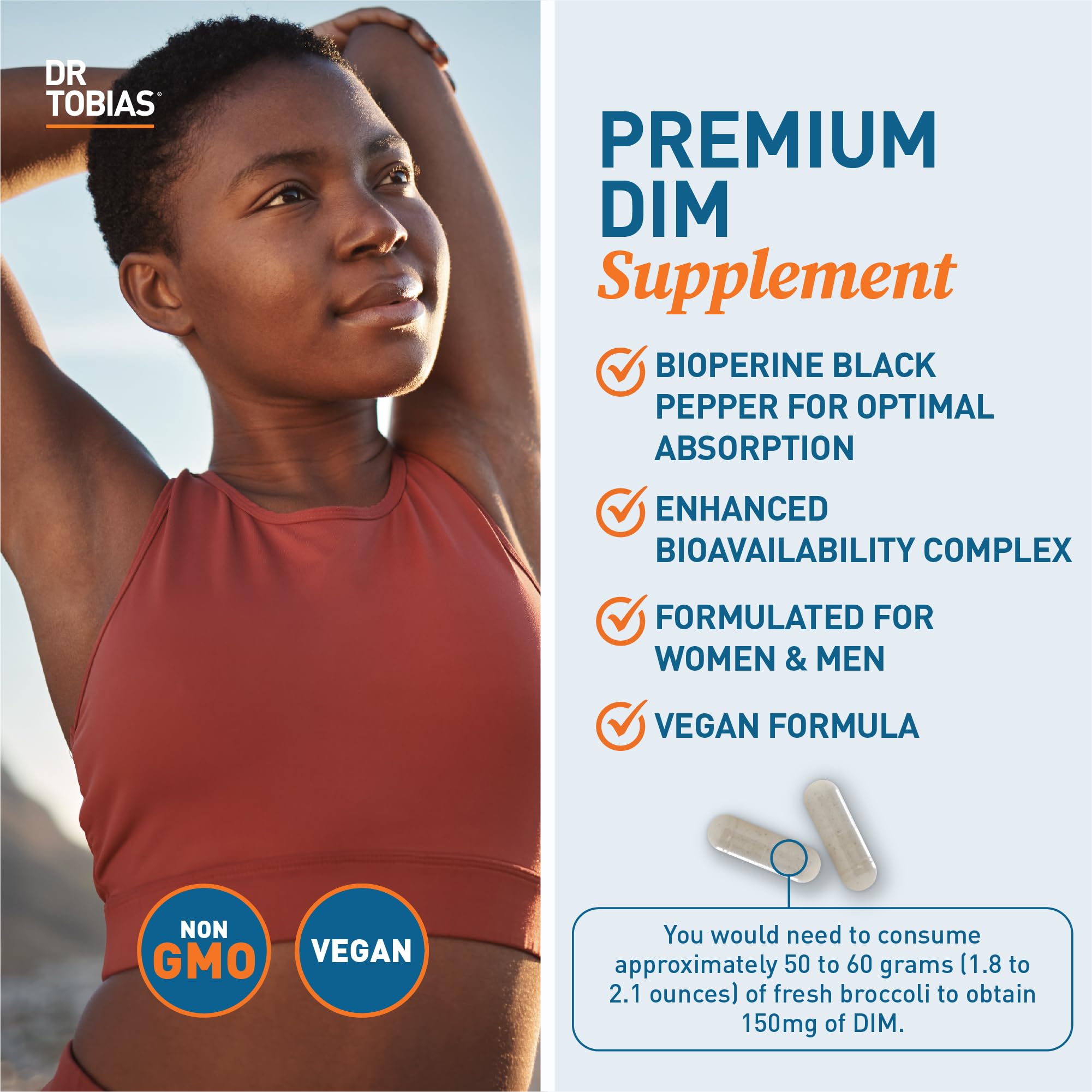 Dr. Tobias DIM Complex, Hormone Balance for Women & Men, DIM Supplement with BioPerine, Broccoli Extract & Calcium D-Glucarate Estrogen Detox Balance Complex, Non-GMO, Vegan, 60 Capsules Dr. TobiasBuy Supplements Australia