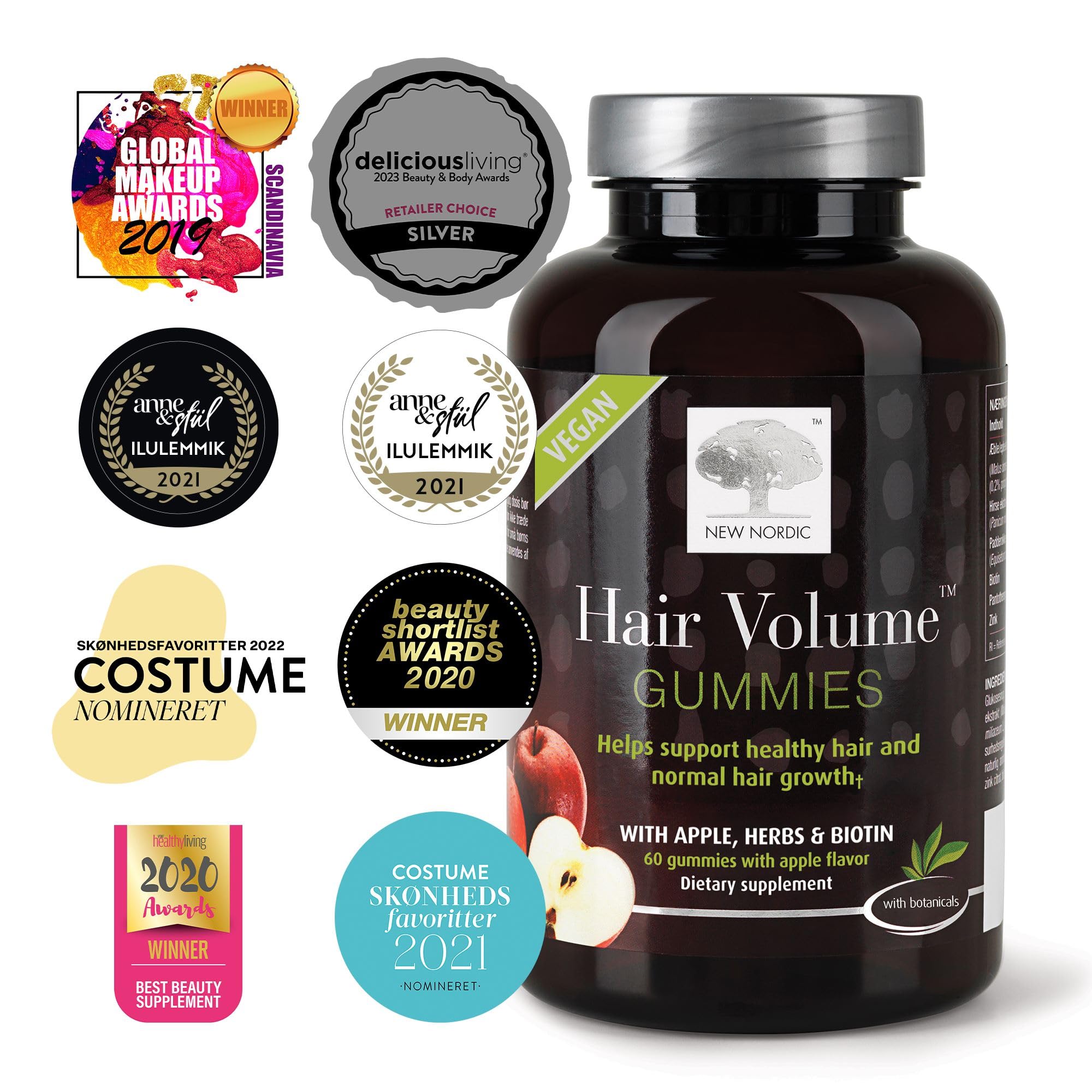 NEW NORDIC Hair Volume Gummies, 2500 mcg Biotin, Daily Hair Vitamins Supplement to Support Hair Skin & Nails, Vegan, 60 Count (Pack of 3) NEW NORDICBuy Supplements Australia