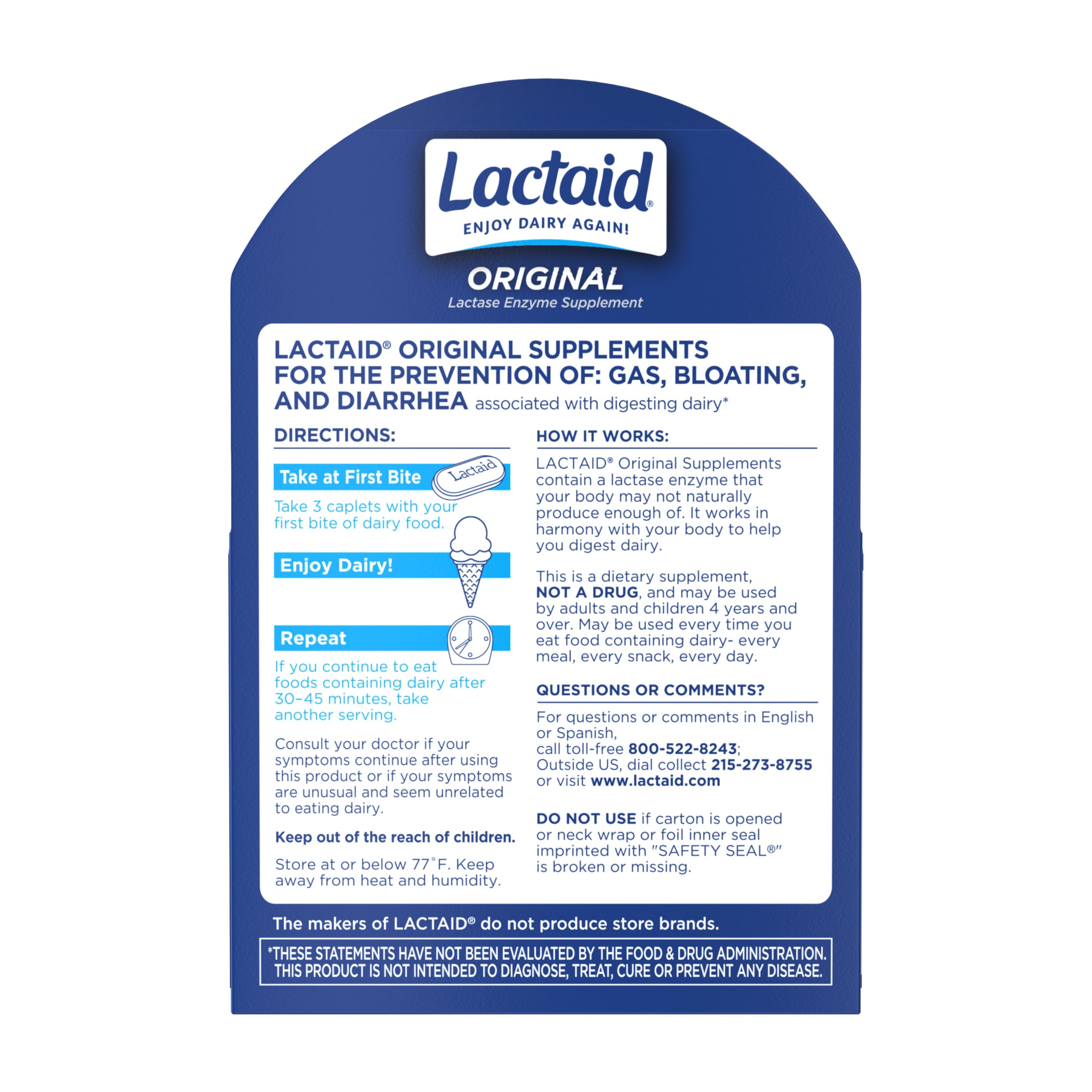 Lactaid Original Strength Lactose Intolerance Pills, 9000 FCC Natural Lactase Enzyme Dairy Relief Caplets, Helps Prevent Gas, Bloating & Diarrhea Due to Lactose Sensitivity in Adults & Kids, 120 Count Lactaid buy supplements Au
