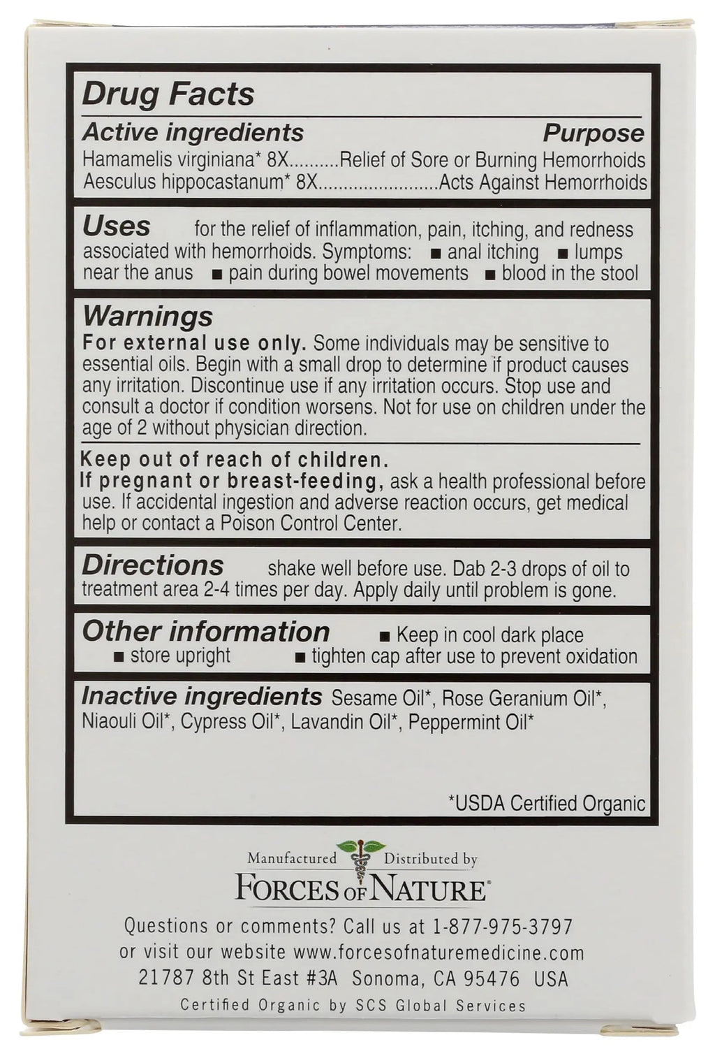 Forces of Nature Hemorrhoid Control Extra Strength, Organic Homeopathic Medicine with Witch Hazel, Horse Chestnut, and Soothing Essential Oils for Itching, Swelling & Discomfort, 5ml (0.17 fl oz) Forces of NatureBuy Supplements Australia
