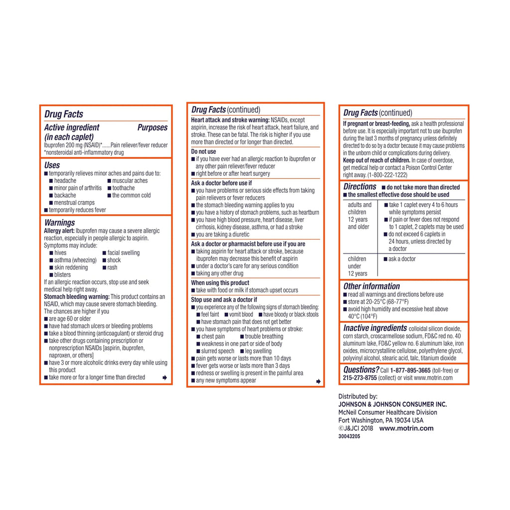 Motrin IB, Ibuprofen 200mg Tablets, Pain Reliever & Fever Reducer for Muscular Aches, Headache, Backache, Menstrual Cramps & Minor Arthritis Pain, NSAID, 100 Ct MotrinBuy Supplements Australia