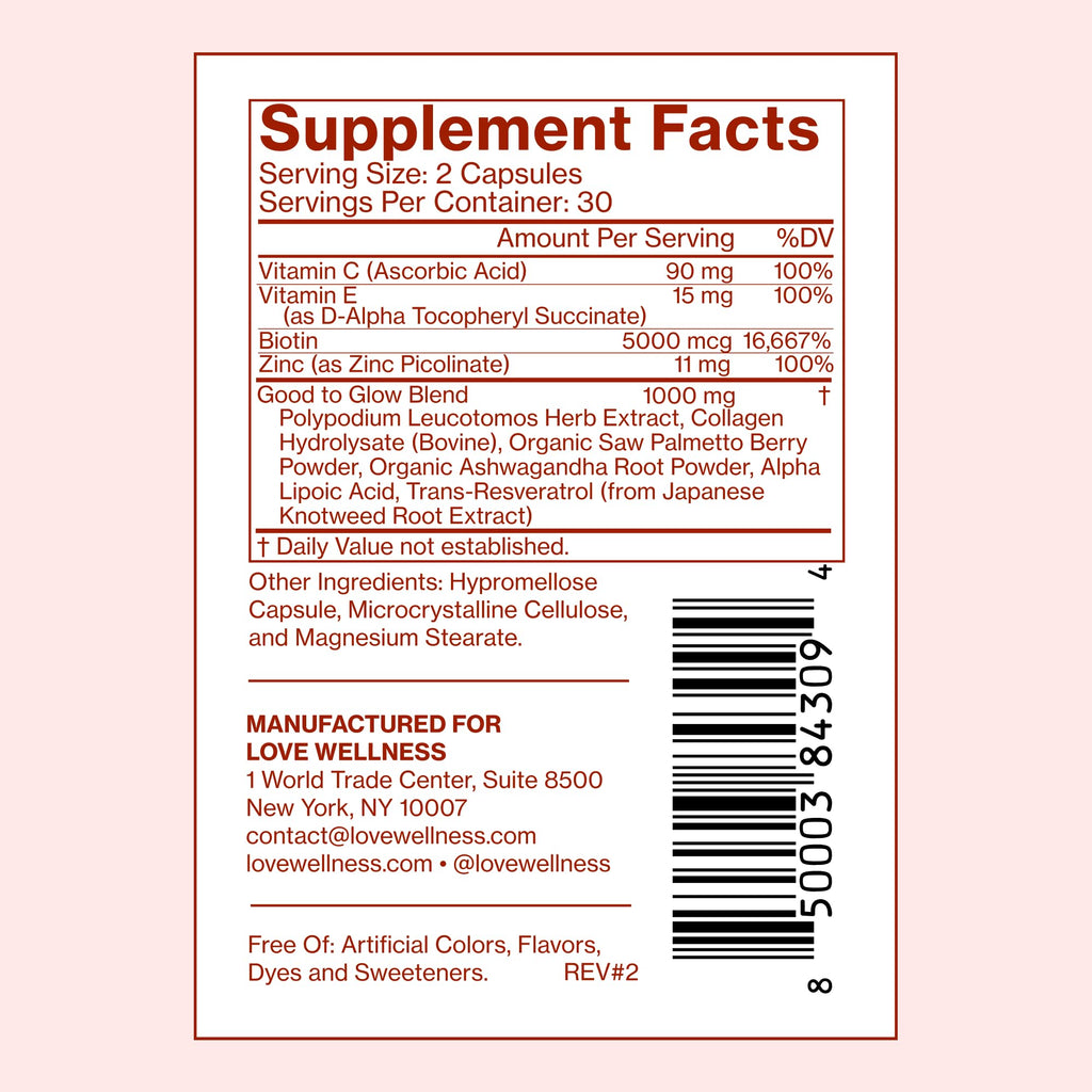 Love Wellness Good to Glow | Collagen Supplement with Biotin, Vitamin C, E, Ashwagandha & Zinc | Promotes Smooth, Glowing & Clear Skin | Enhances Smoothness & Promotes Healthy Skin | 60 Count Love WellnessBuy Supplements Australia