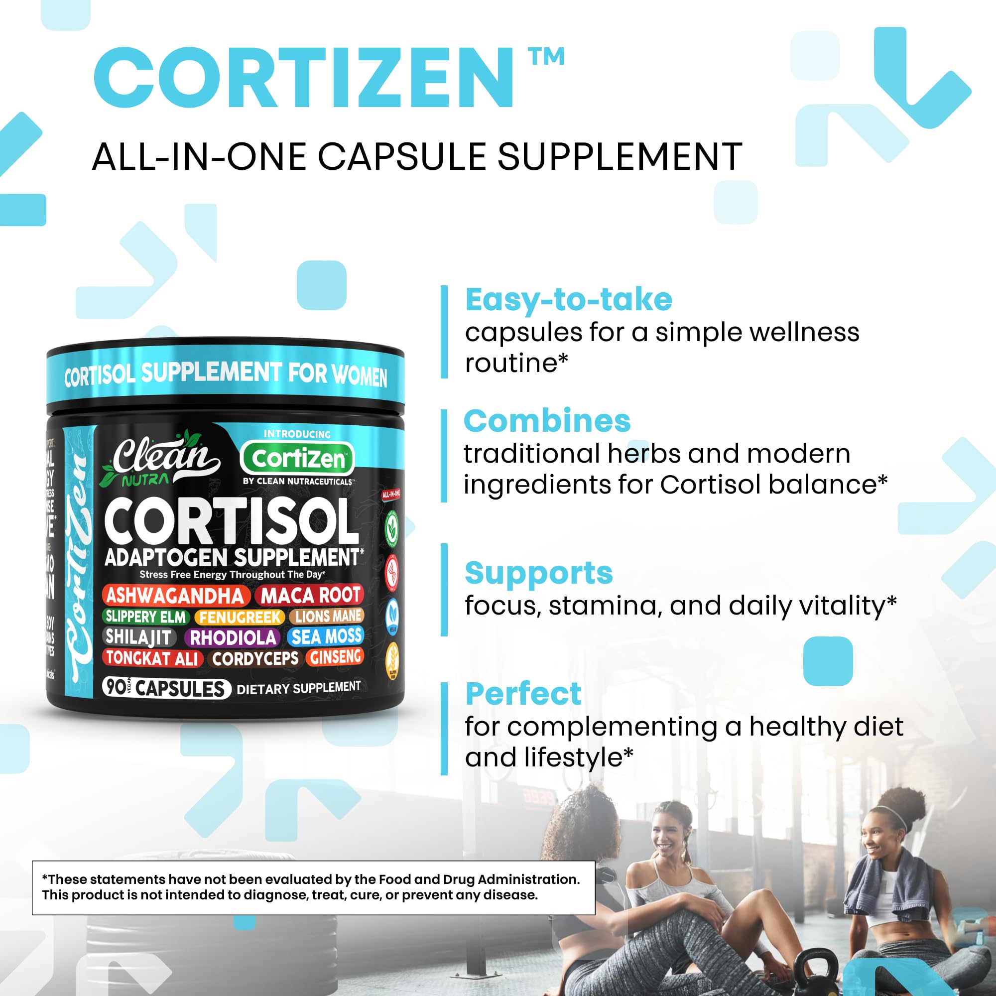 Clean Nutra Cortisol Supplements For Women | Maca Root Ashwagandha Cortisol Detox Manager Reducer + Slippery Elm Fenugreek Lions Mane Shilajit Rhodiola Sea Moss Tongkat Ali Cordyceps Ginseng Beet Root Clean NutraceuticalsBuy Supplements Australia