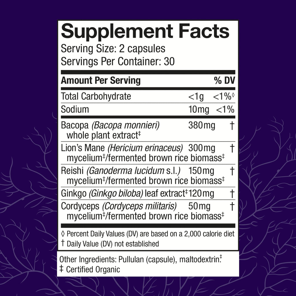 Host Defense MycoBotanicals Brain* Capsules - Brain Support Supplement with Lion's Mane, Reishi & Cordyceps Mushroom - Herbal Supplement for Memory & Focus Support - 60 Capsules Host DefenseBuy Supplements Australia
