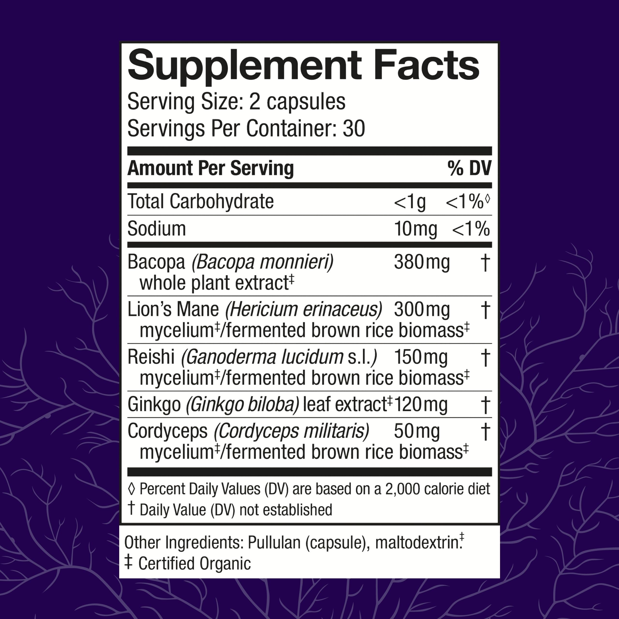 Host Defense MycoBotanicals Brain* Capsules - Brain Support Supplement with Lion's Mane, Reishi & Cordyceps Mushroom - Herbal Supplement for Memory & Focus Support - 60 Capsules Host DefenseBuy Supplements Australia