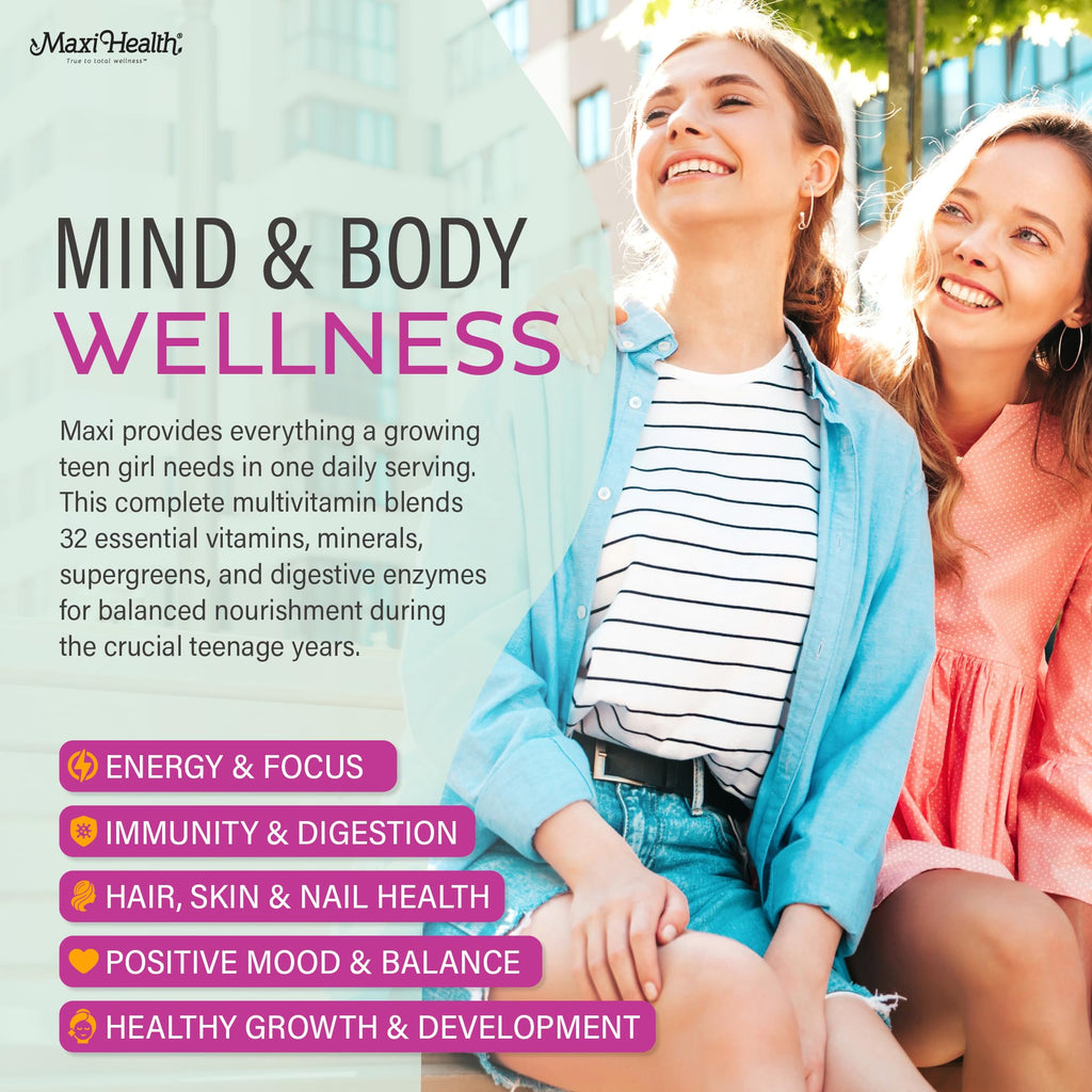 Teen Vitamins for Girls 12-17 - Teen Multivitamin D3, Iron, Calcium, Biotin, Zinc, Digestive Enzymes – Teenager Girl Multi Vitamins Maxi HealthBuy Supplements Australia