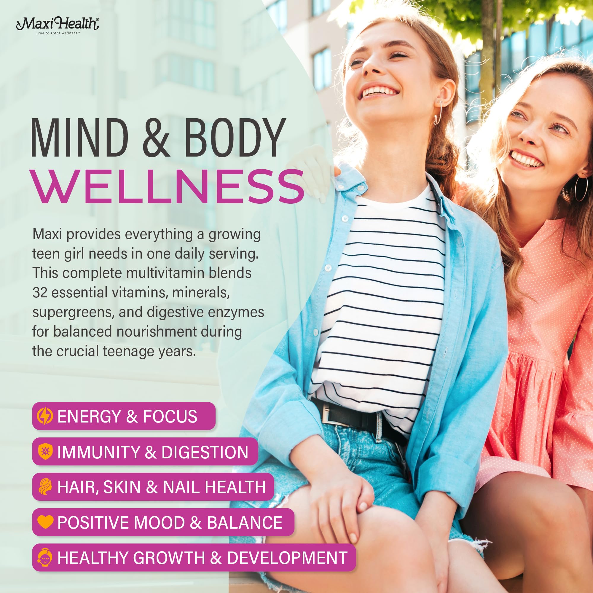 Teen Vitamins for Girls 12-17 - Teen Multivitamin D3, Iron, Calcium, Biotin, Zinc, Digestive Enzymes – Teenager Girl Multi Vitamins Maxi HealthBuy Supplements Australia