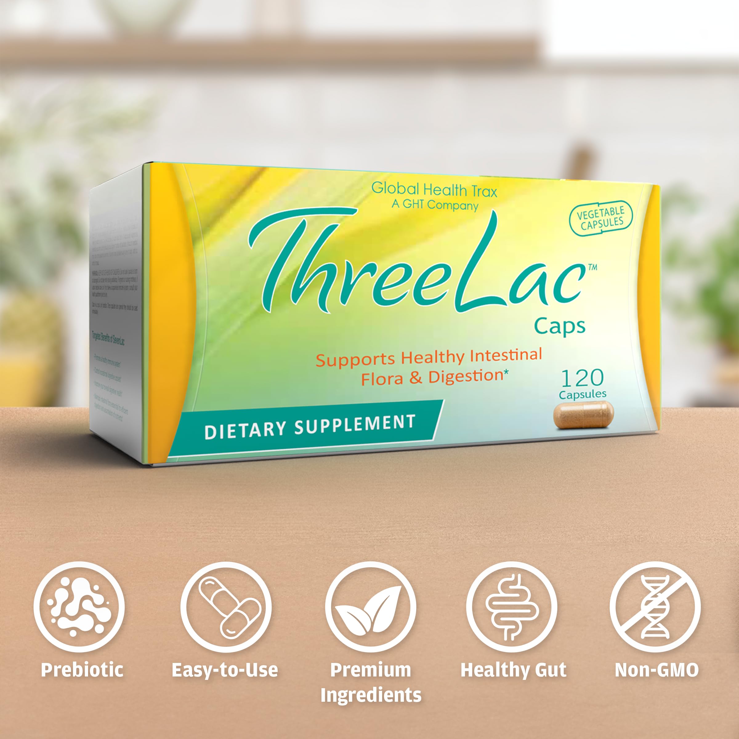 Global Health Trax GHT - ThreeLac Probiotic Capsules, 120 Count - Comprehensive Digestive Support for Men, Women, and Children - Immune System and Gut Balance, Non-GMO ght Global Health TraxBuy Supplements Australia