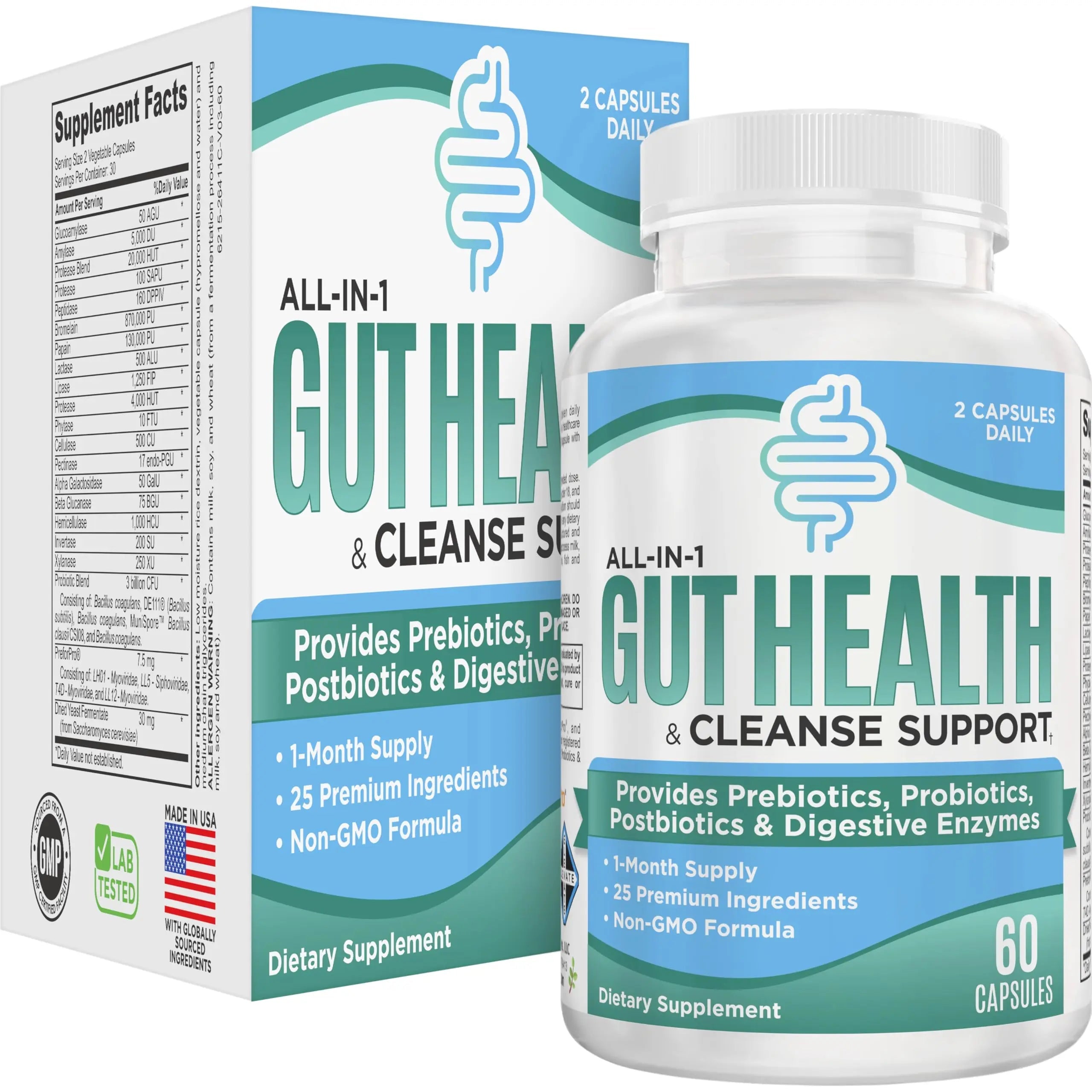 Gut Health Support Supplement (25-in-1) with Prebiotics, Probiotics, Postbiotics & Digestive Enzymes | Gut Supplements | 60 Capsules Elevate Recovery SupplementsBuy Supplements Australia