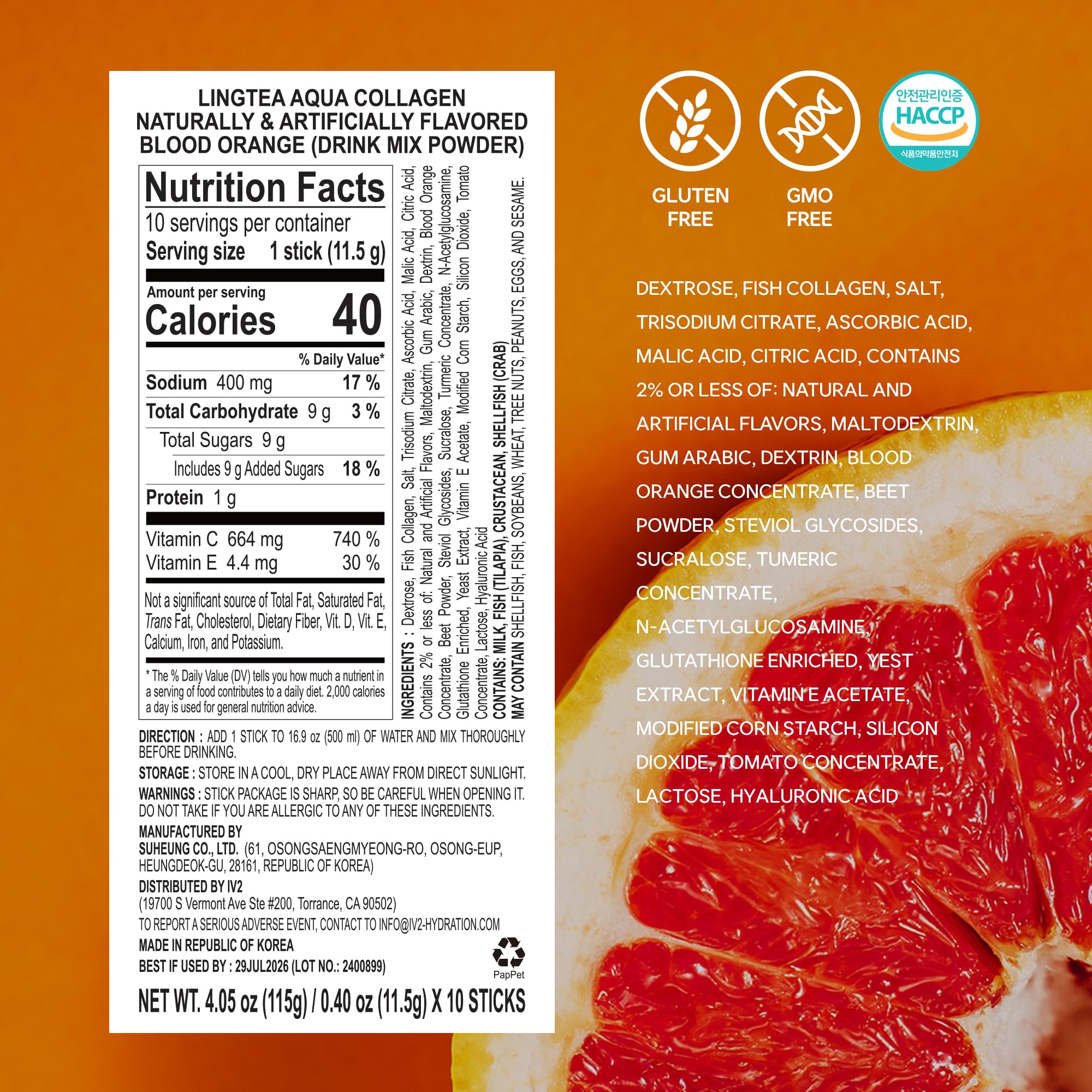 LINGTEA Doctor Developed Hydration Aqua Collagen Drink Mix -Blood Orange Flavor | 1,000mg Ultra-Micro Collagen | Maximum Absorption | Rapid Hydration | Vitamin C | Anti-Aging | Skin Health | 10 Count LINGTEABuy Supplements Australia