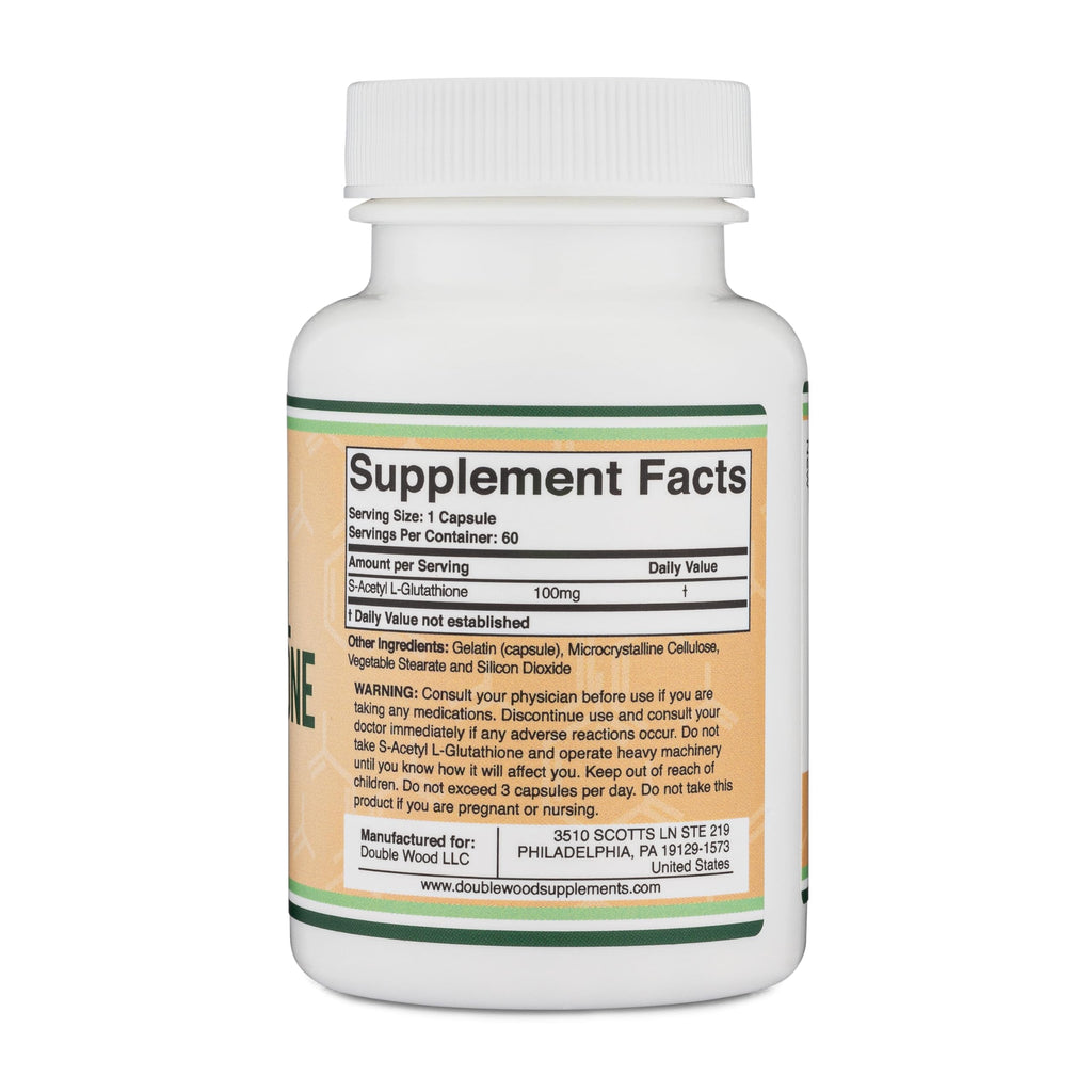 S-Acetyl L-Glutathione Capsules - 100mg, 60 Count (Acetylated Glutathione Antioxidant - More Absorbable Than Glutathione and Liposomal Glutathione, Non-GMO and Gluten Free) by Double Wood