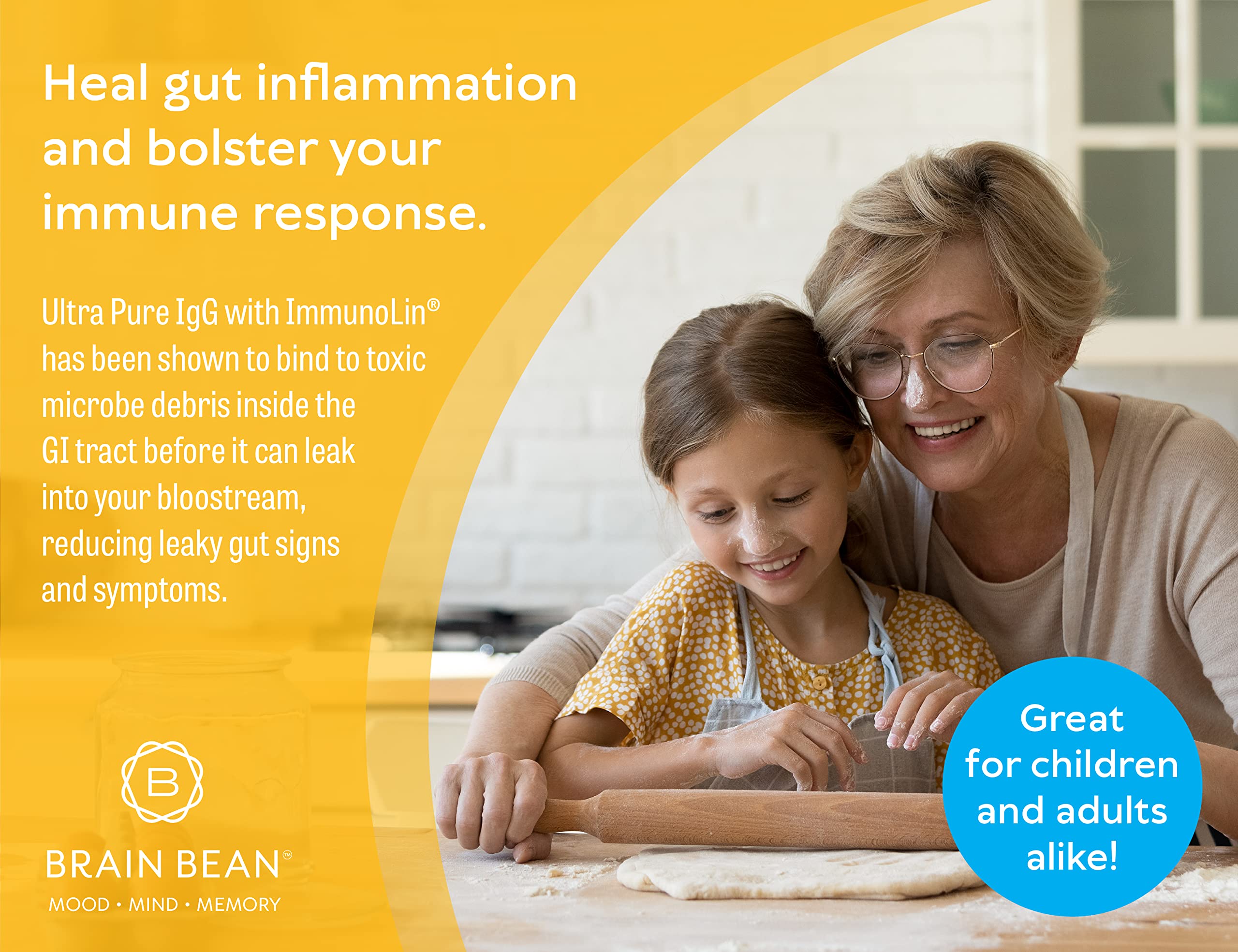 Brain Basics Ultra Pure IgG Supplement - Dairy-Free Supplement IgG-Immunolin Powder, Blended Vitamin & Mineral Supplements, 150g, 60 Servings Brain Bean buy supplements Au