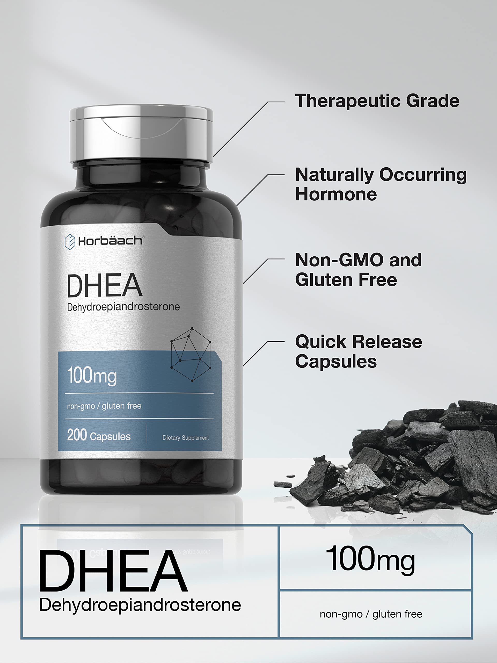 Horbäach DHEA 100mg | 200 Capsules | Supplement for Men and Women | Non-GMO, Gluten Free HorbäachBuy Supplements Australia