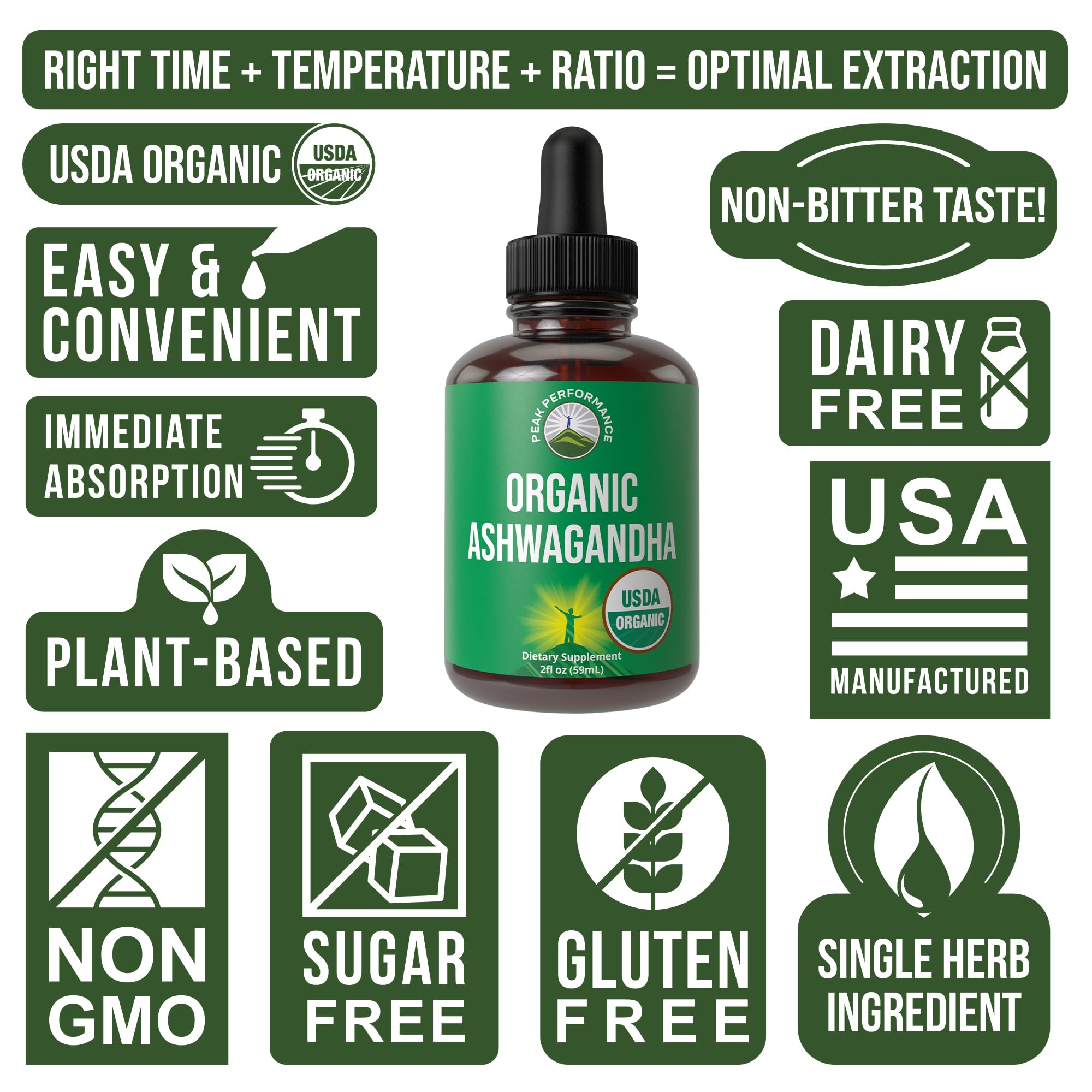 Ashwagandha Liquid Drops. USDA Organic Vegan Supplement. Extra Strength Ashwagandha Root Extract for Women, Men, Kids. with Adaptogens. Zero Sugar, Organic, Gluten Free Tincture Supplements. Peak PerformanceBuy Supplements Australia