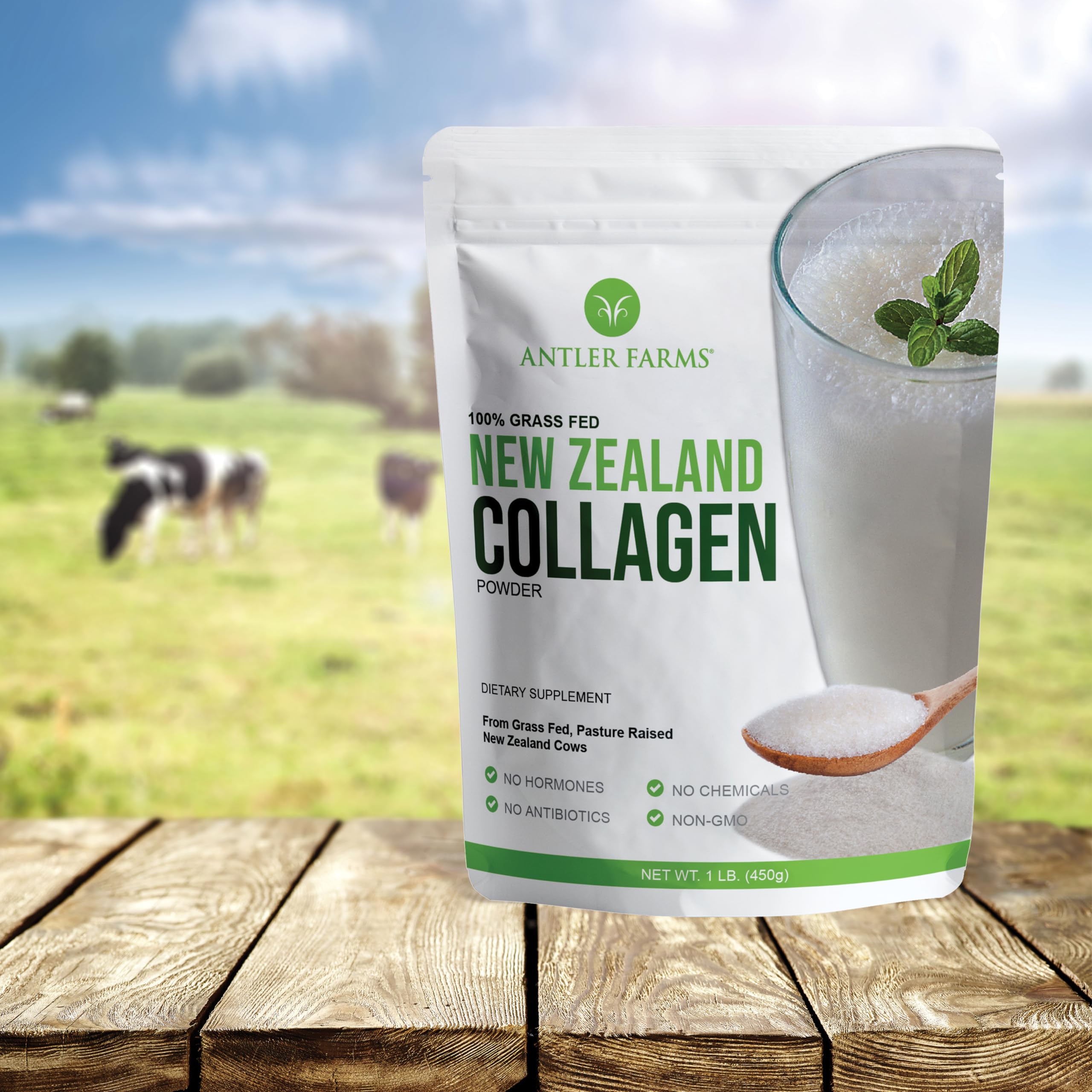 Antler Farms - 100% Pure New Zealand Collagen Powder from Grass Fed Cows, Unflavored, 1 lb - Hydrolyzed Cold Water Soluble Peptides, Keto Friendly, Bioavailable, Quick Dissolving Antler Farms buy supplements Au
