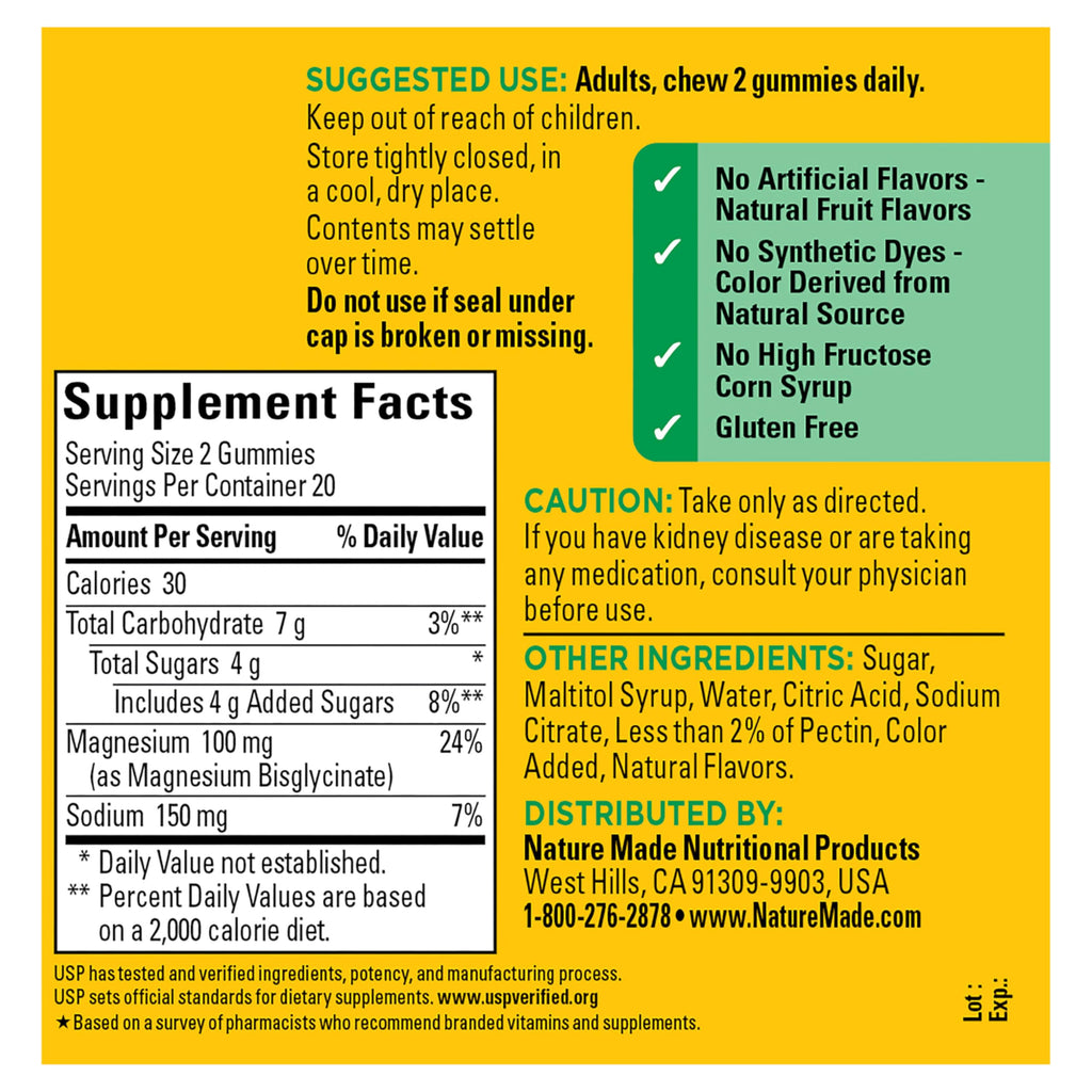 Nature Made High Absorption Magnesium Glycinate Gummies 100 mg per Serving, Muscle, Nerve, Bone and Heart Support
