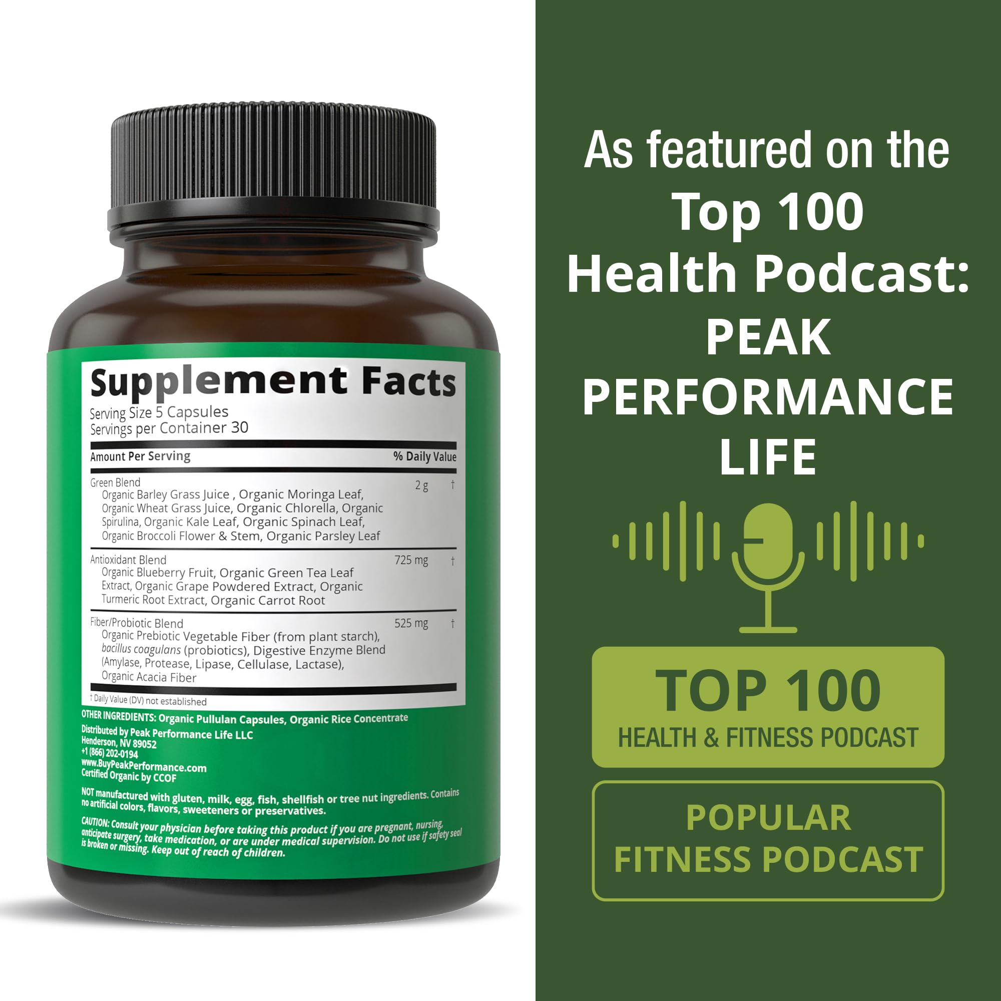 Organic Super Greens 150 Capsules - Green Juice Superfood Supplement with 25 All Natural Organic Ingredients. Max Energy and Detox Super Food Pills with Spirulina, Spinach, Kale, Turmeric, Probiotics Peak PerformanceBuy Supplements Australia