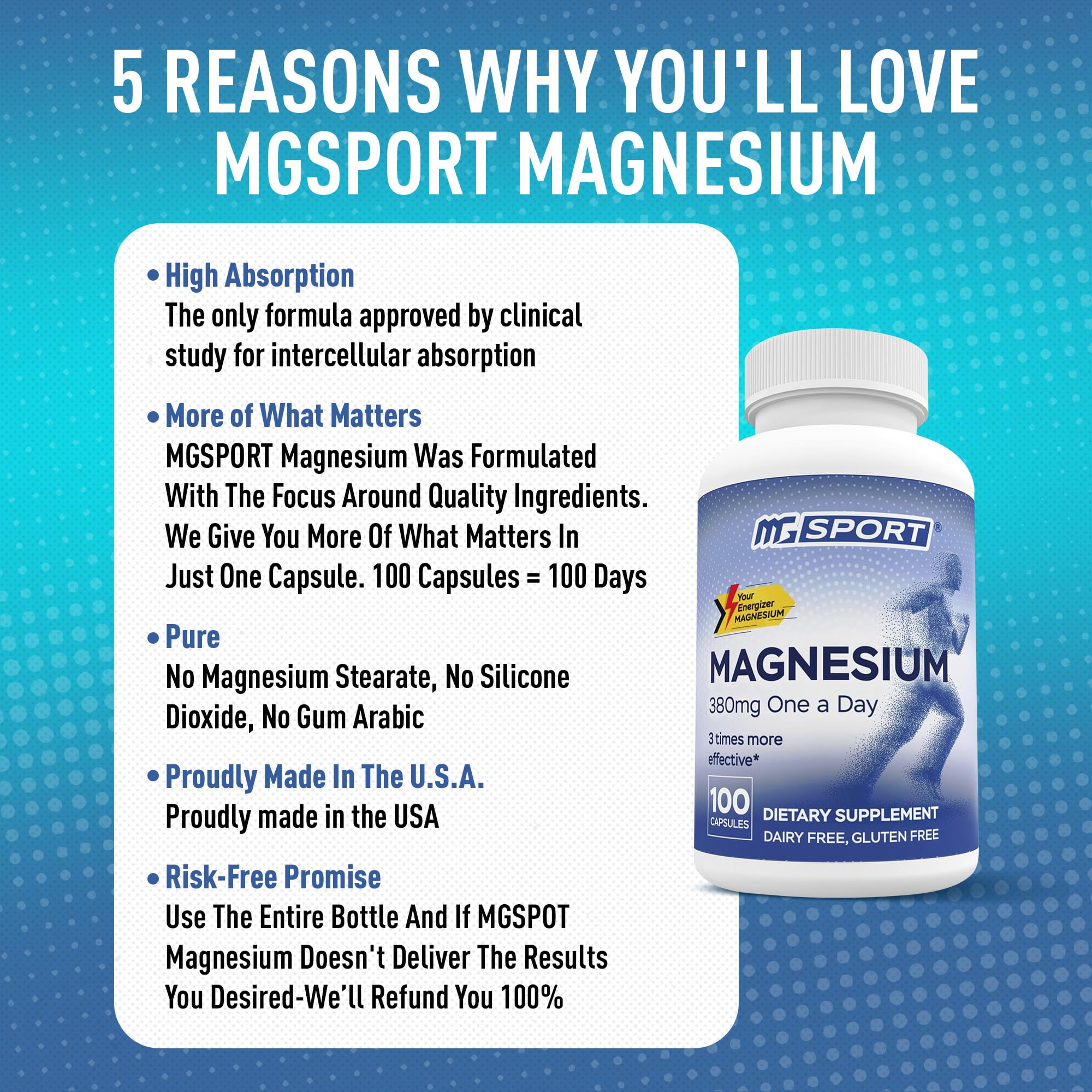 MGSPORT Magnesium Supplement 380mg - High Absorption Magnesium Complex Formula with Vitamins B6, D, E - Supports Muscle Function and Sleep Quality - 100 Servings MgSportBuy Supplements Australia