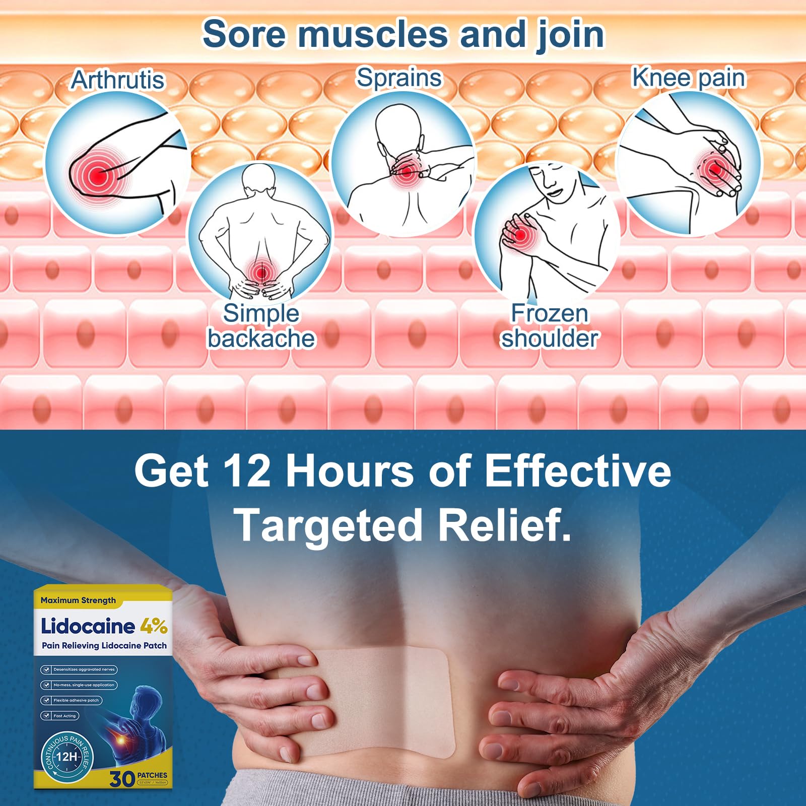 Teemofe 4% Lidocaine Pain Relief Patches – Maximum OTC Strength, Fast-Acting Targeted Relief, 30 Count, for Everyday Muscle & Joint Discomfort - 260130-2 TeemofeBuy Supplements Australia