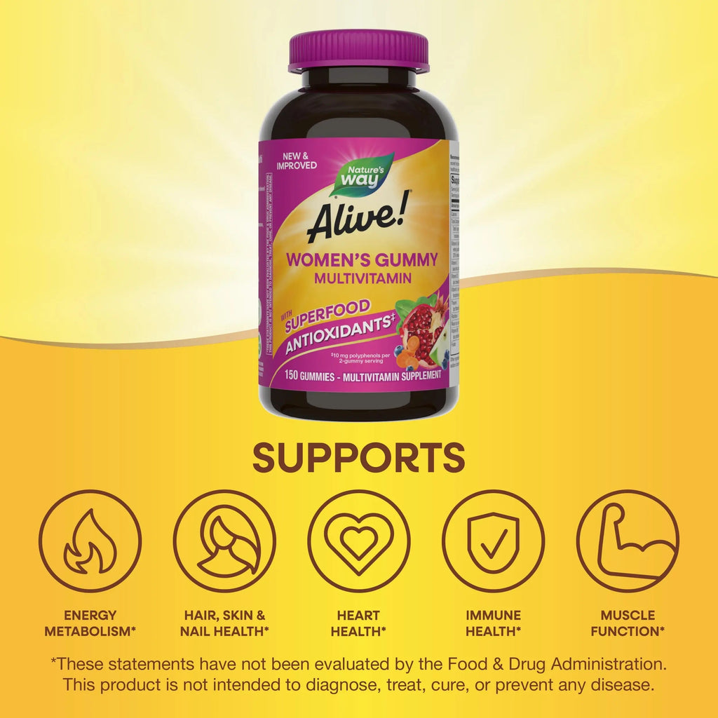 Nature's Way Alive! Women's Daily Gummy Multivitamins, 16 Vitamins & Minerals, Energy Metabolism*, Hair Skin & Nails Nature's WayBuy Supplements Australia