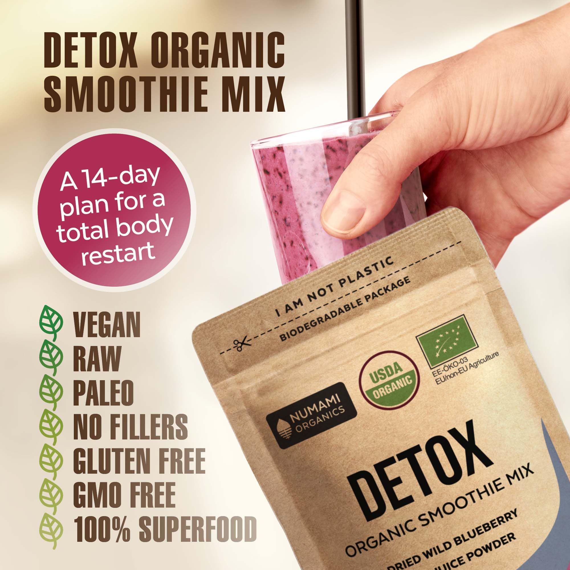 Numami Organic Detox Blueberry Smoothie Powder with Healthy Spirulina, Atlantic Dulse NumamiBuy Supplements Australia