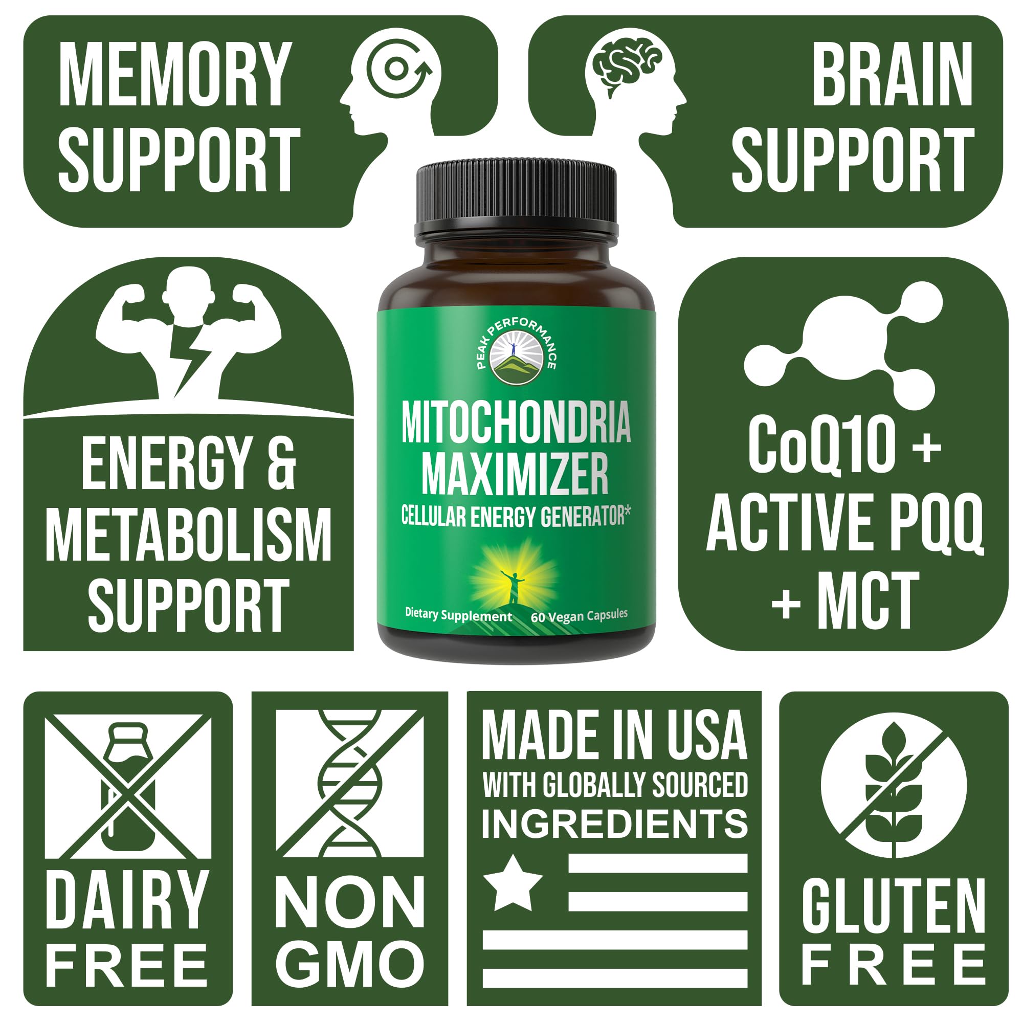 Peak Performance Mitochondria Maximizer with CoQ10 and Active PQQ. Best Mitochondrial Support Supplement with MCT Oil. Natural Cellular Generator for Clean, Energy Support. 60 Vegetarian Capsules Peak PerformanceBuy Supplements Australia
