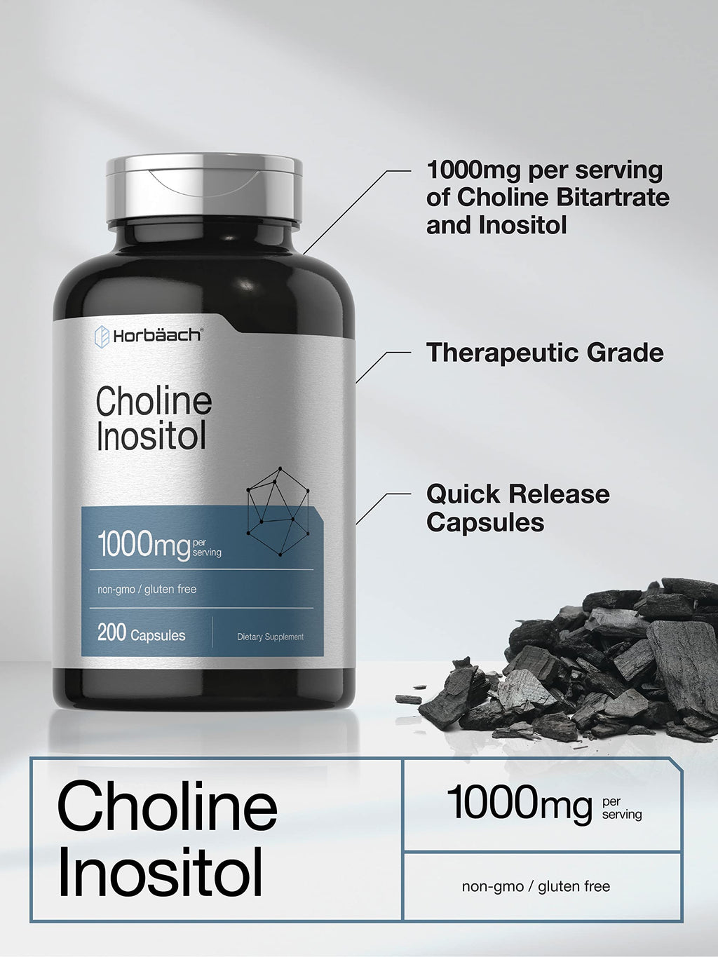 Choline Inositol 1000mg Supplement | 200 Capsules | Non-GMO, Gluten Free | by Horbaach HorbäachBuy Supplements Australia