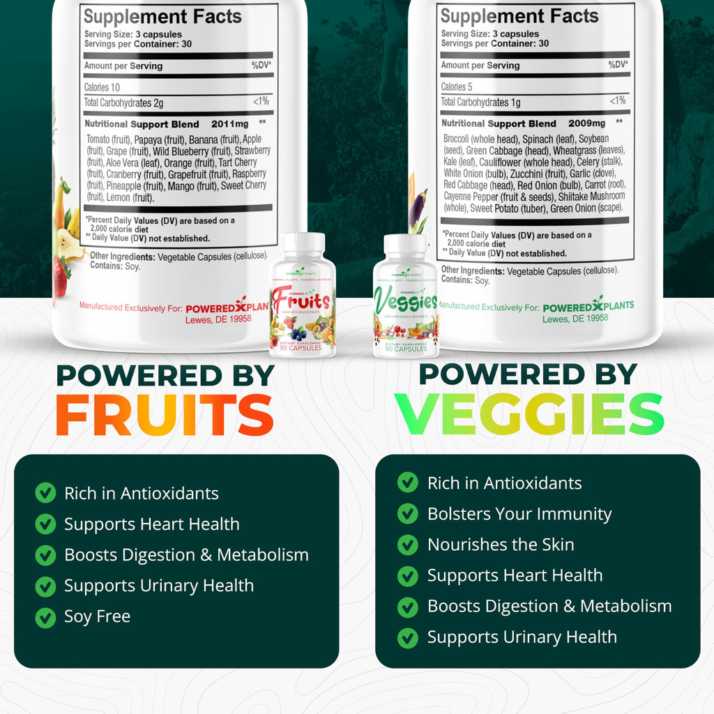 Daily Fruits and Veggies Supplement - 180 Capsules for 30 Days, Non GMO & Gluten Free Superfood with Natural Vitamins - Powered by Plants, 2-Pack POWERED X PLANTSBuy Supplements Australia
