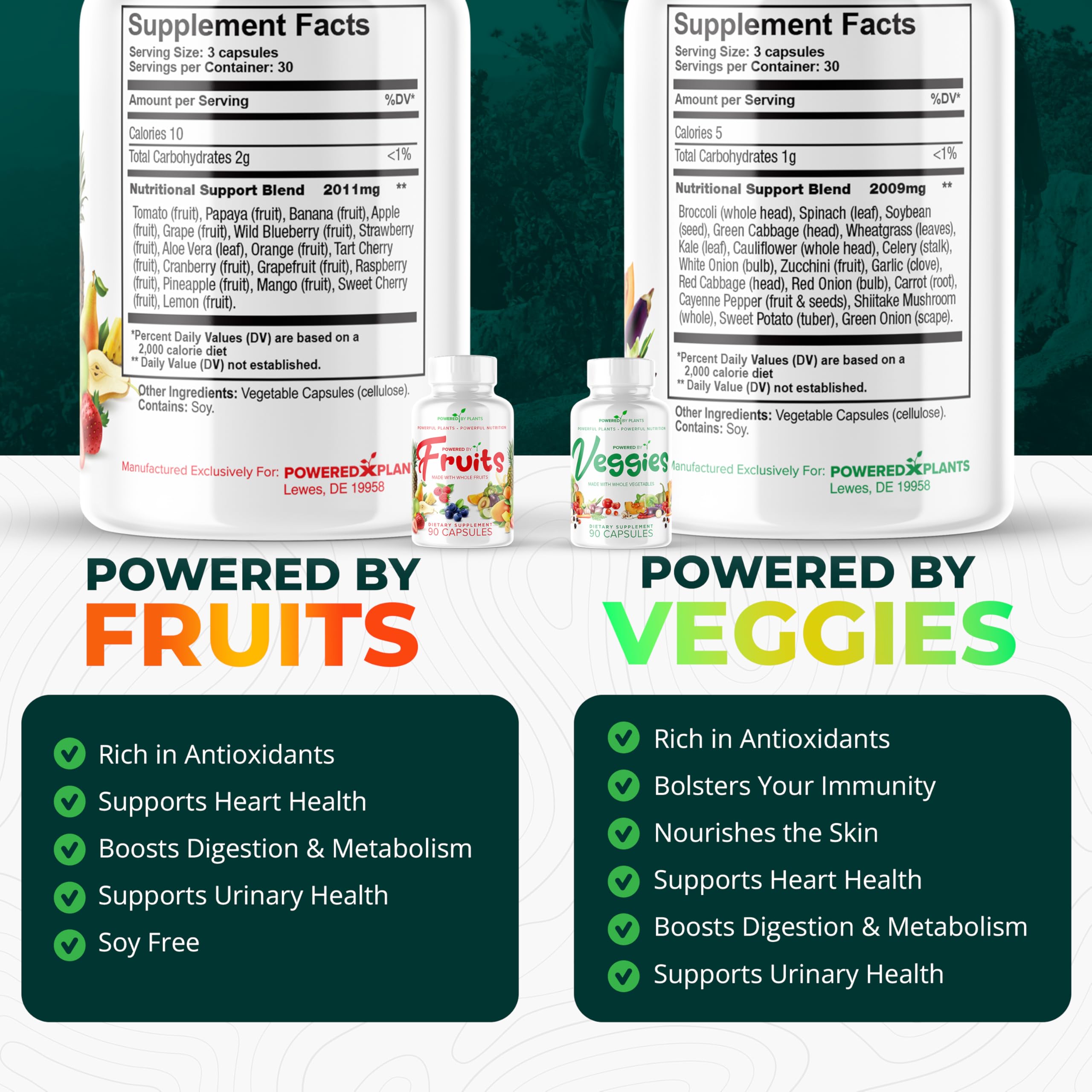 Daily Fruits and Veggies Supplement - 180 Capsules for 30 Days, Non GMO & Gluten Free Superfood with Natural Vitamins - Powered by Plants, 2-Pack POWERED X PLANTSBuy Supplements Australia