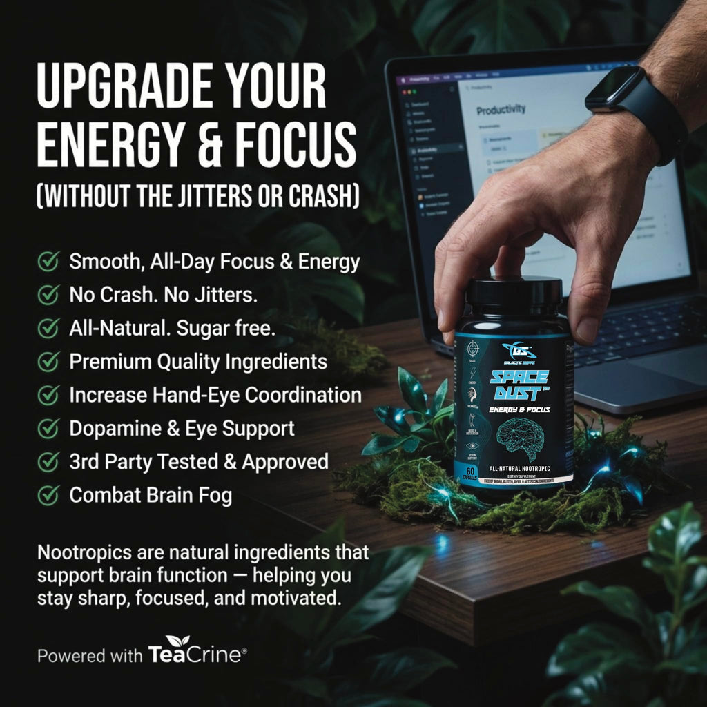 Space Dust Brain Supplements for Memory and Focus – Nootropic Focus Supplement for Brain Health & Mind Boost with TeaCrine, Caffeine, L-Tyrosine, L-Theanine – Cognitive Support Capsules, 60 Count GALACTIC SUPPSBuy Supplements Australia
