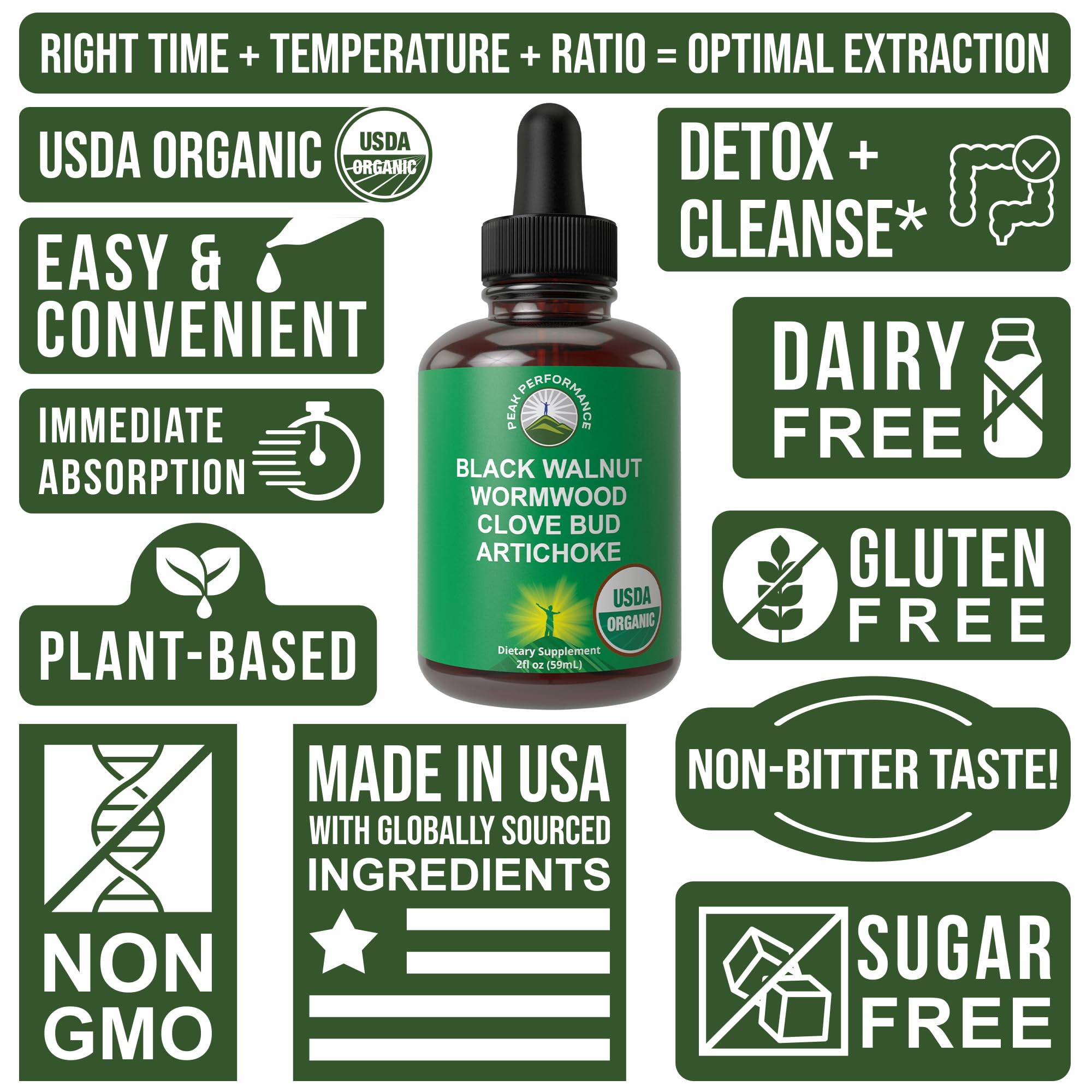 USDA Organic Wormwood Black Walnut Clove Drops Cleanse for Humans. Sugar Free Supplement for Intestinal Cleanse, Detox Support for Adults and Kids. with Artichoke and Clove Bud. Kosher, No GMOs Peak PerformanceBuy Supplements Australia