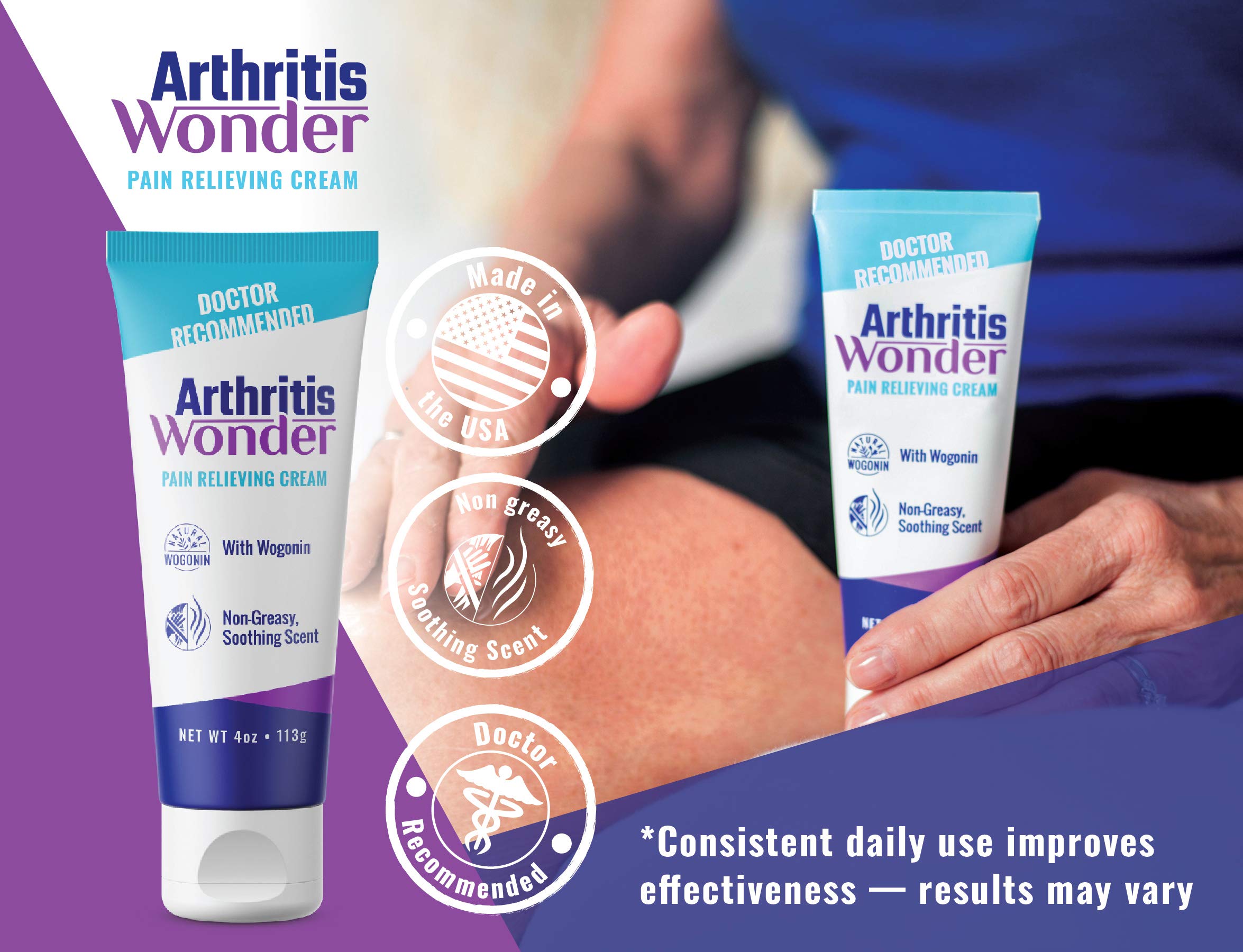 Arthritis Wonder Pain Relief Cream, 4 oz – Arthritis Pain Relief Cream for Hand, Knee, Foot and Wrist Joints – Fast-Acting, Deep Penetrating, Non-Greasy Formula with Natural Wogonin - 2 Pack Arthritis WonderBuy Supplements Australia